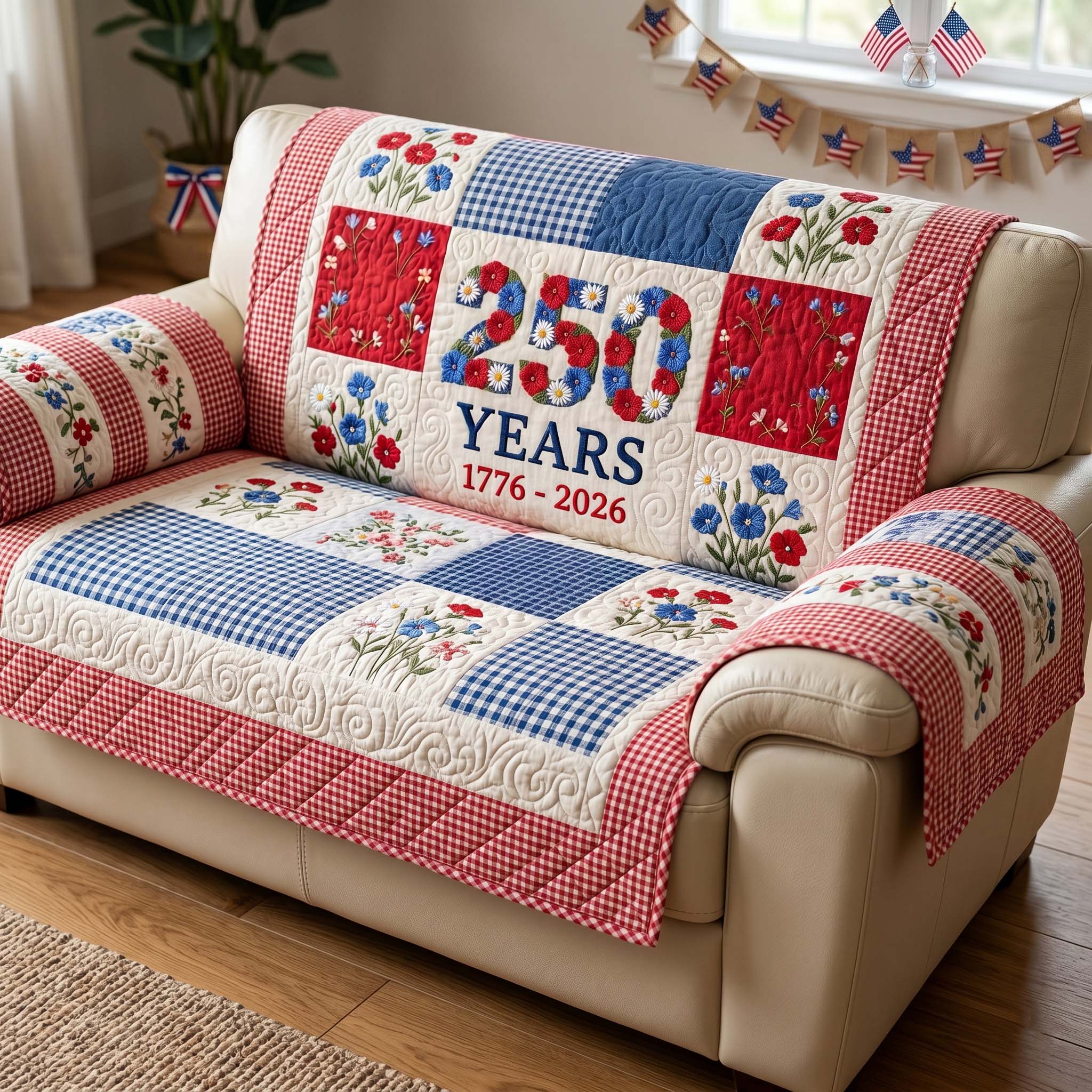 Red White Floral Quilted Sofa Cover Unique Home Room Decor Cute Room Decor Finds - Tradiviet