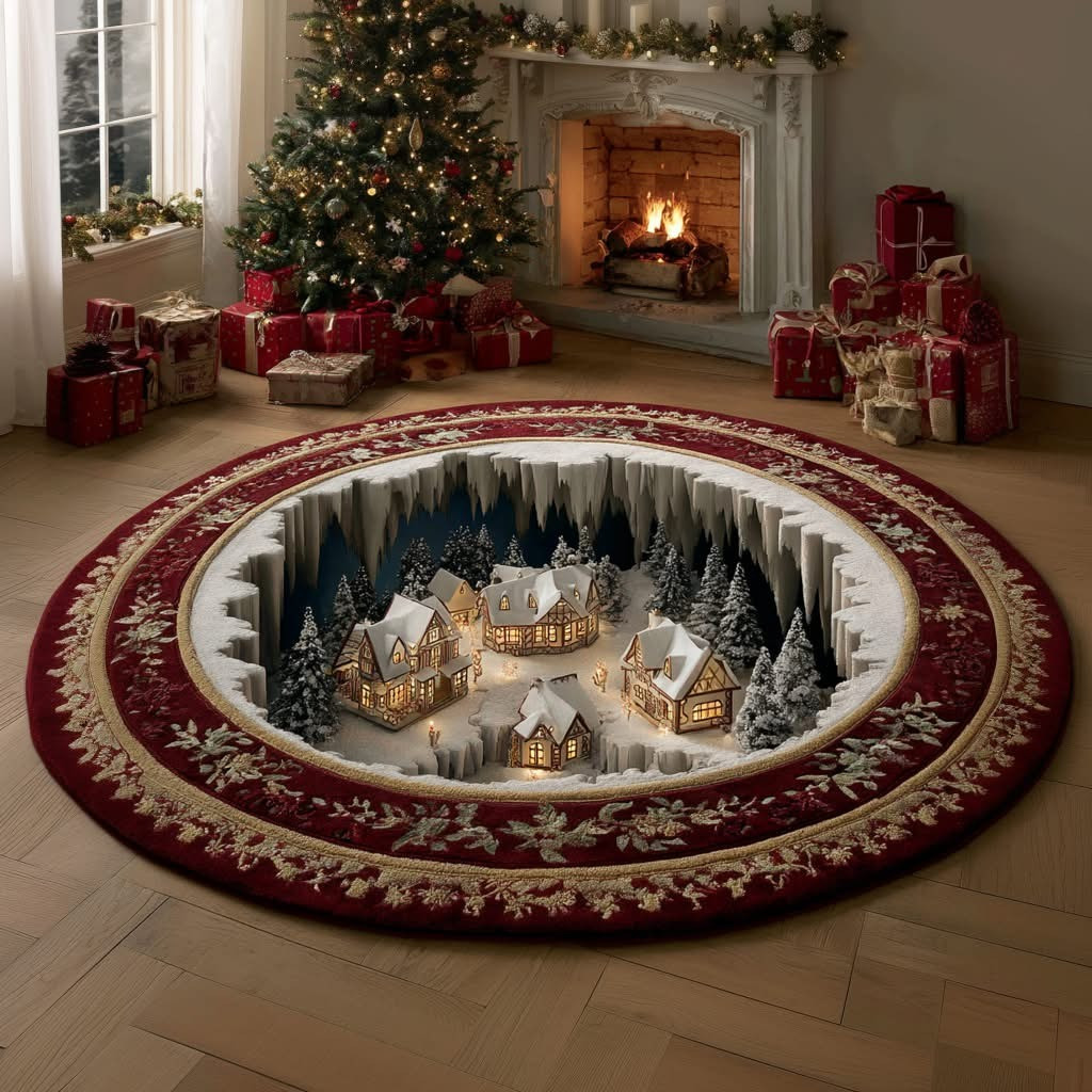 Regal Christmas Village Round Mat Circle Carpet Rug Decorations Family Xmas Gift Ideas - Tradiviet