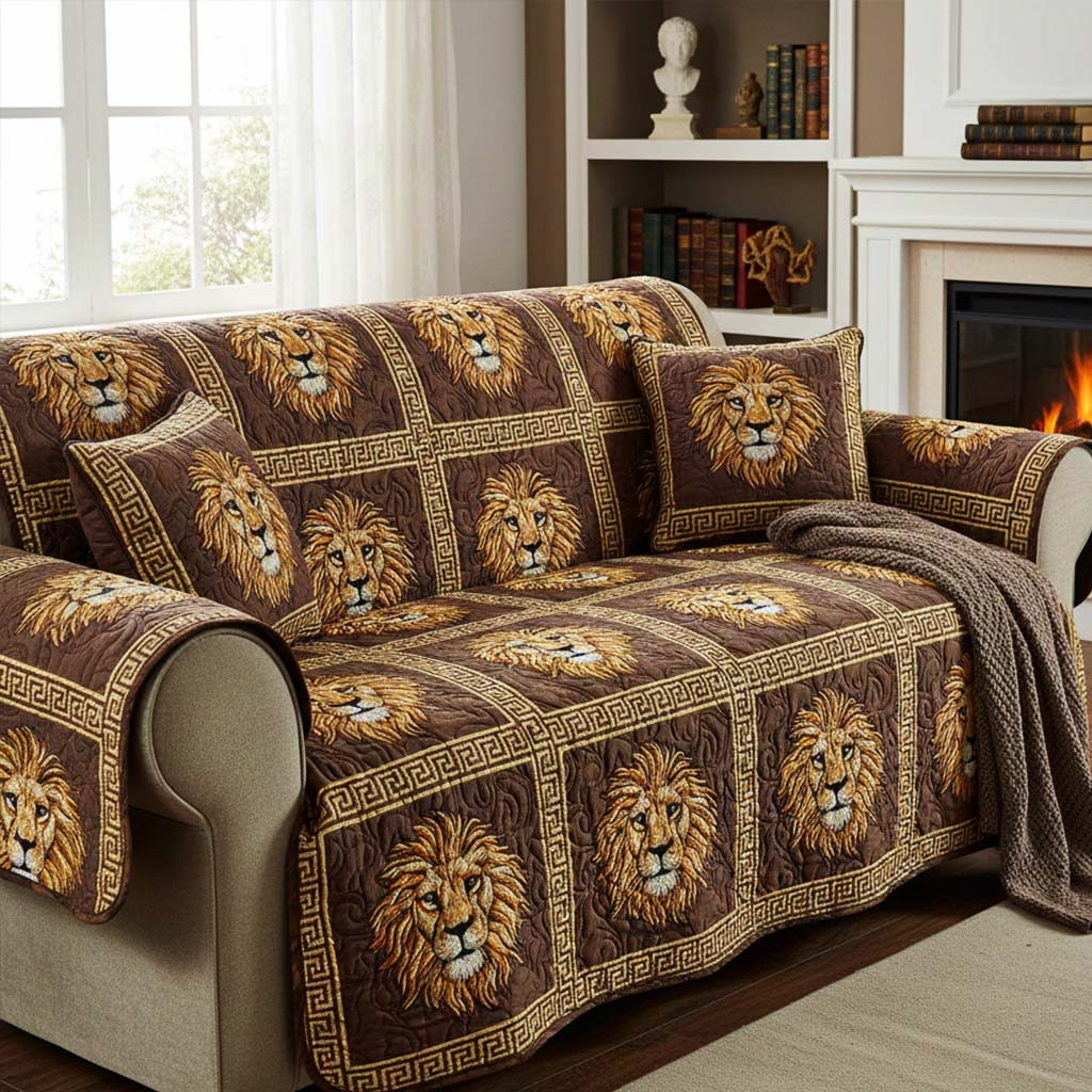 Regal Roar Quilted Sofa Cover Sofa Cover Couch Lion Gifts For Adults - Tradiviet