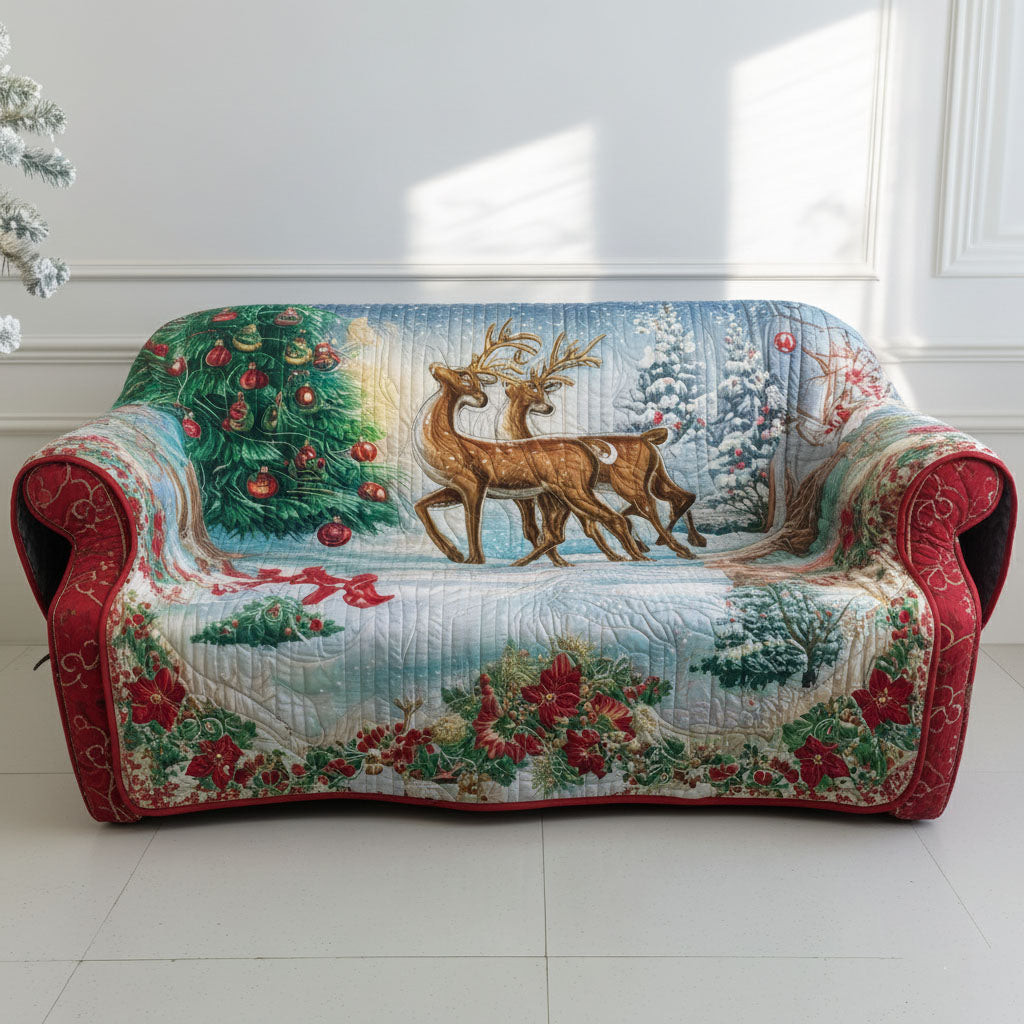Reindeer Dreamscape Quilted Sofa Cover Holiday Living Room Decor Christmas Gifts For Wife - Tradiviet