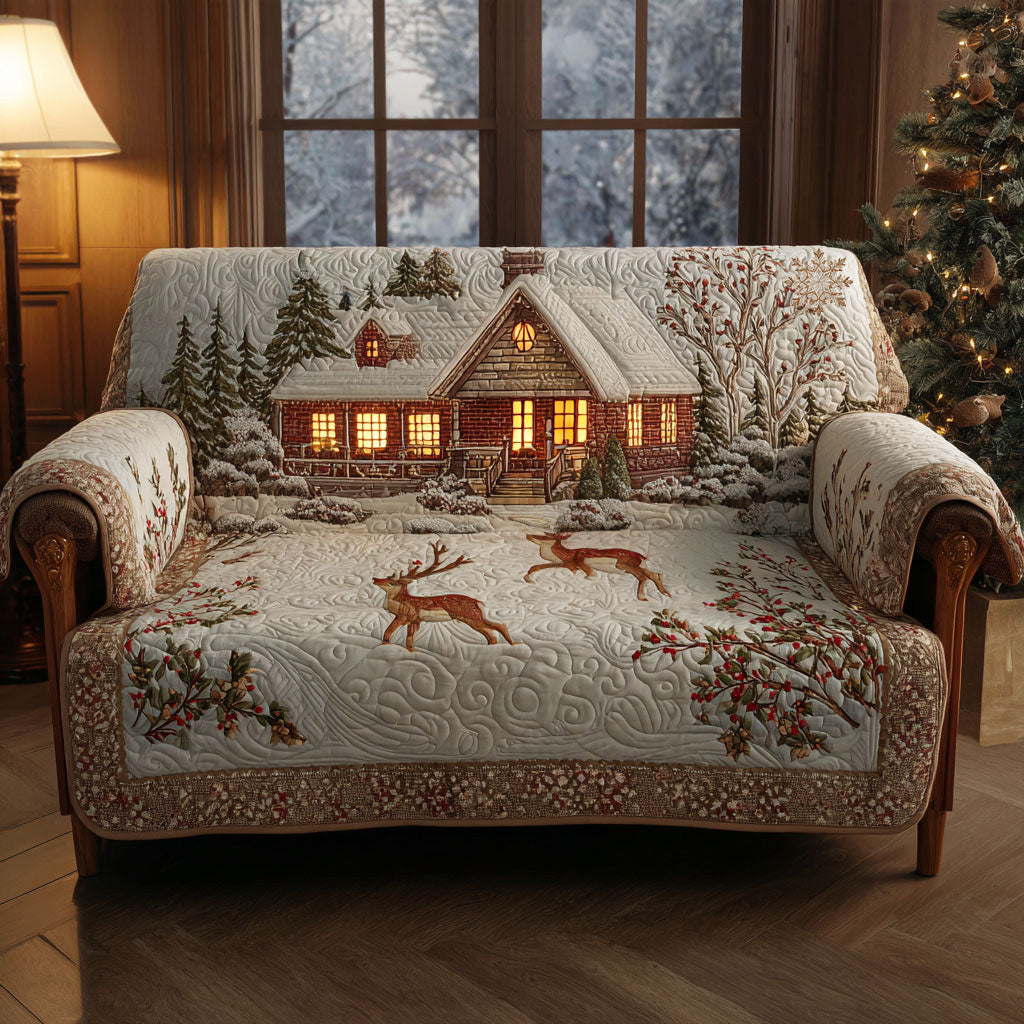 Reindeer Lodge Quilted Sofa Cover Shelf Room Decor Present For Home Lovers - Tradiviet
