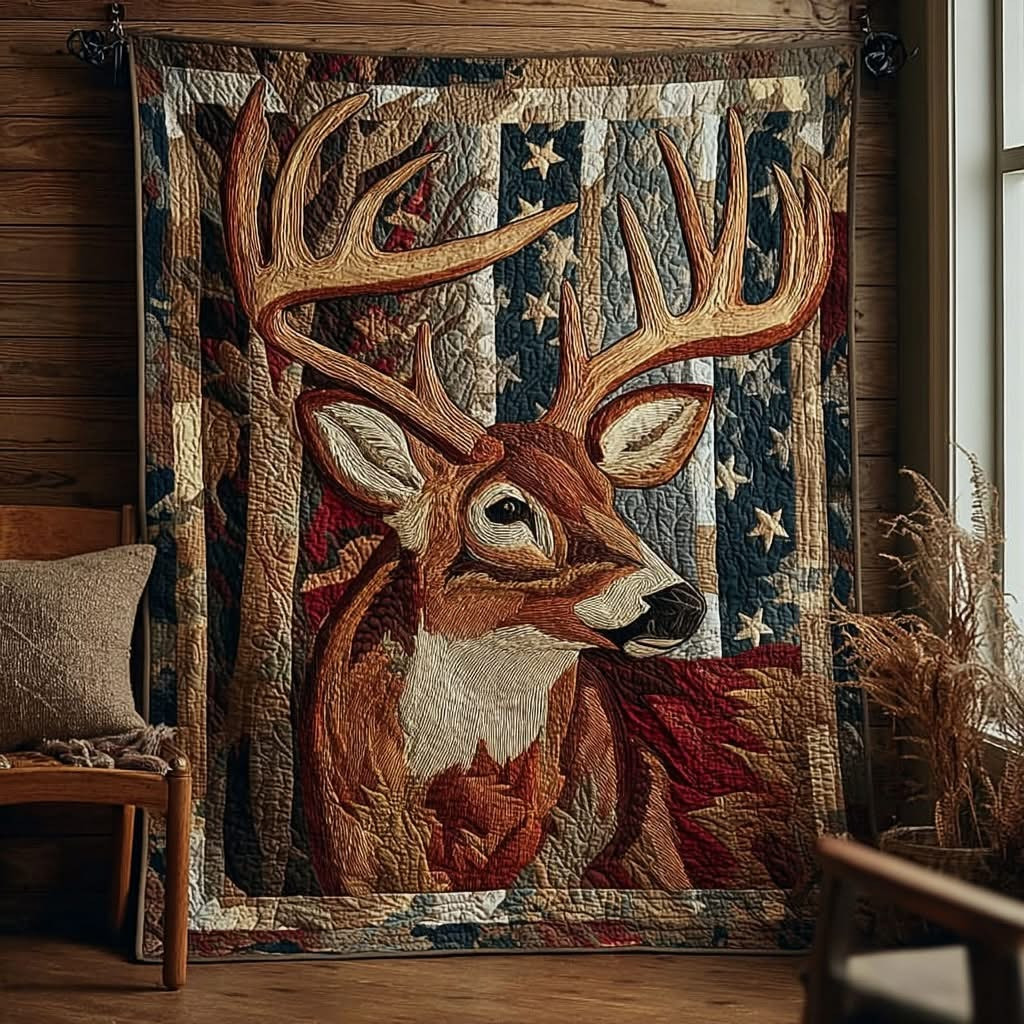 Reindeer Quilted Blanket Retro Mosaic Present Ideas For Reindeer Lovers - Tradiviet