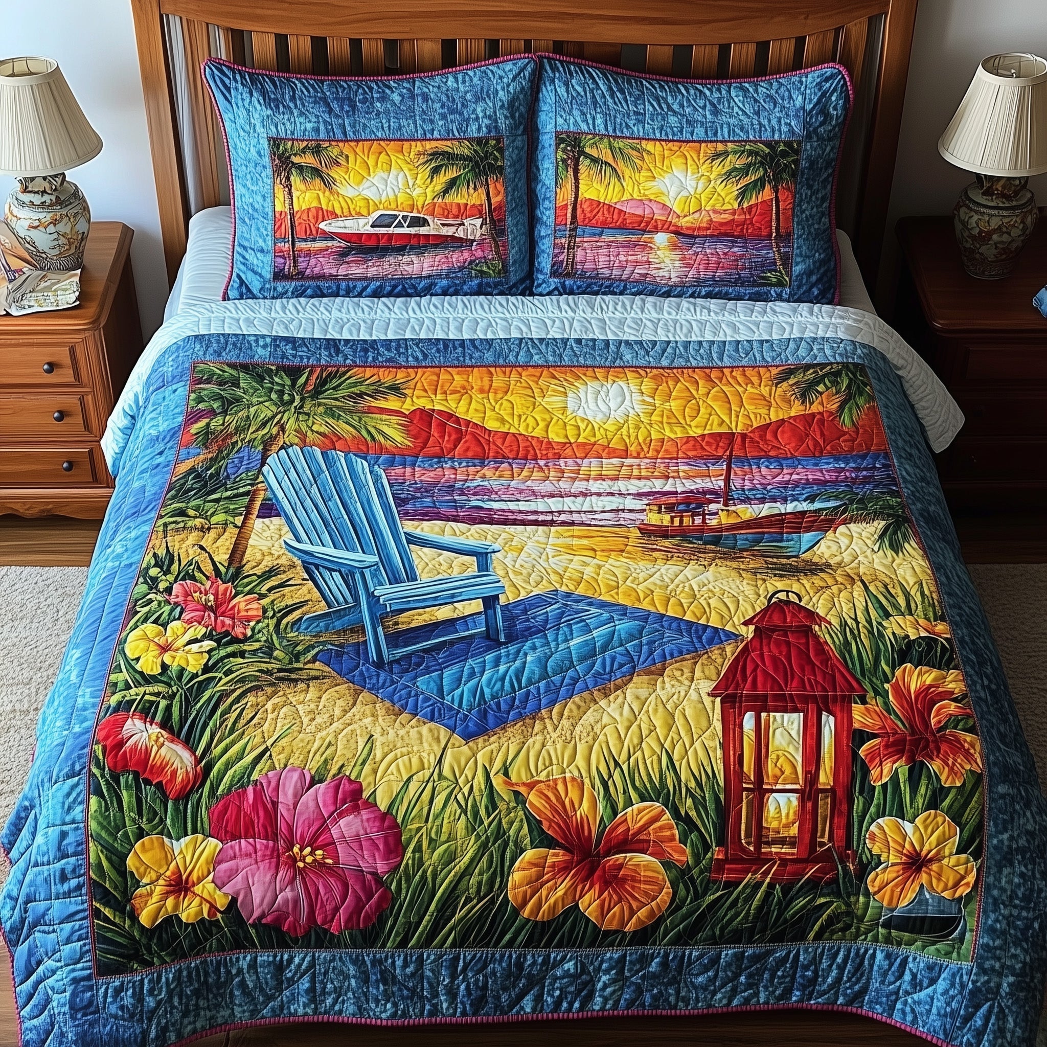 Relaxing Beach Quilted Bedding Set Relaxing Beach Arrangement Gift For Relaxing Family - Tradiviet