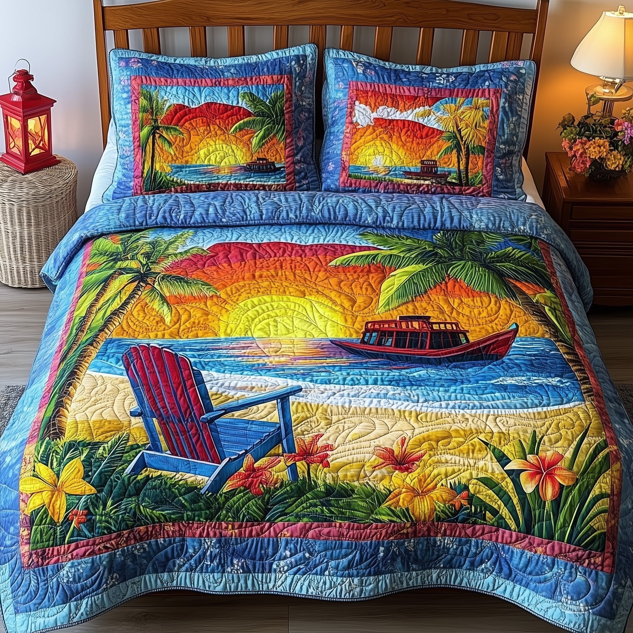 Relaxing Beach Quilted Bedding Set Relaxing Beach Design Gift For Relaxing Friends - Tradiviet