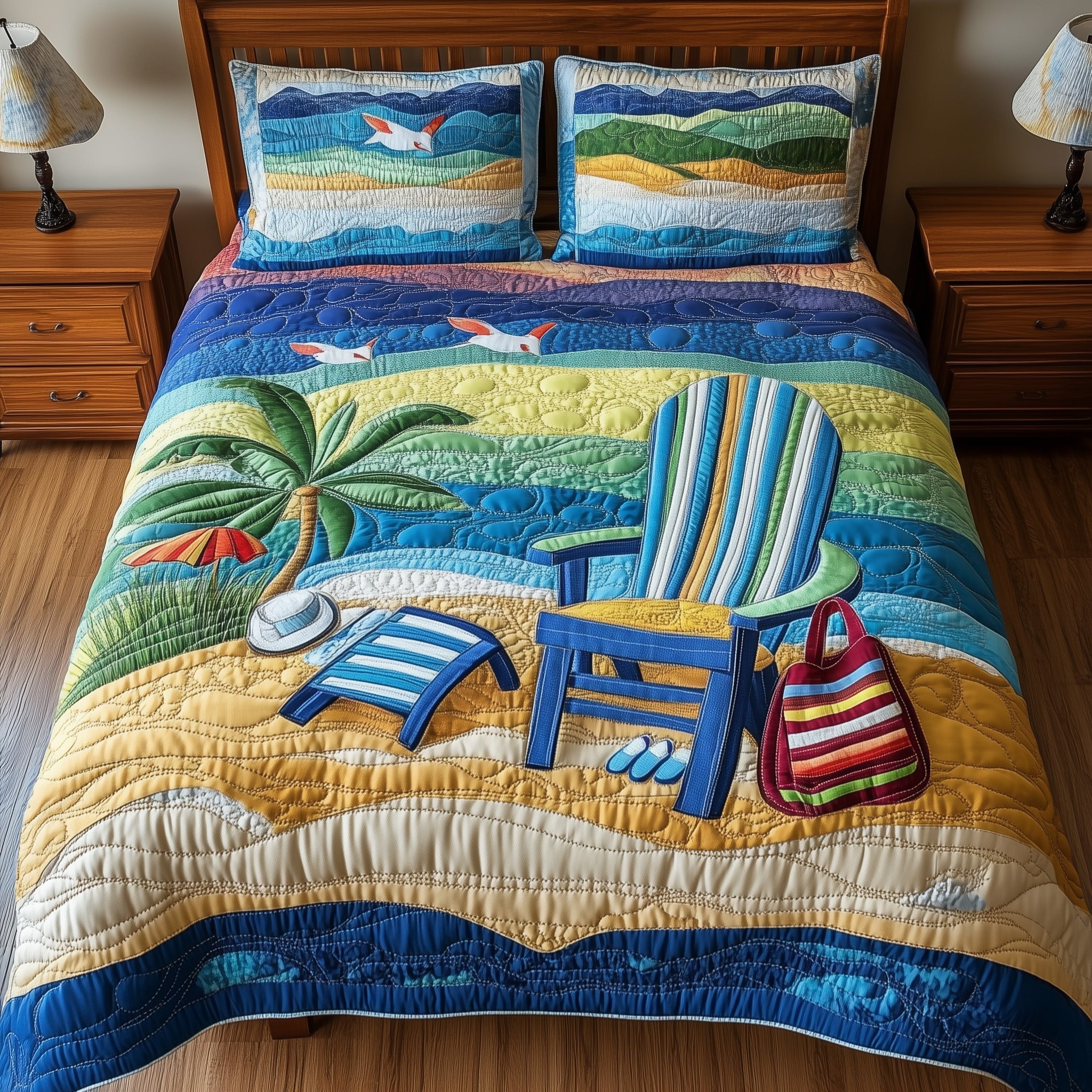 Relaxing Beach Quilted Bedding Set Relaxing Beach Masterpiece Gift For Relaxing - Tradiviet