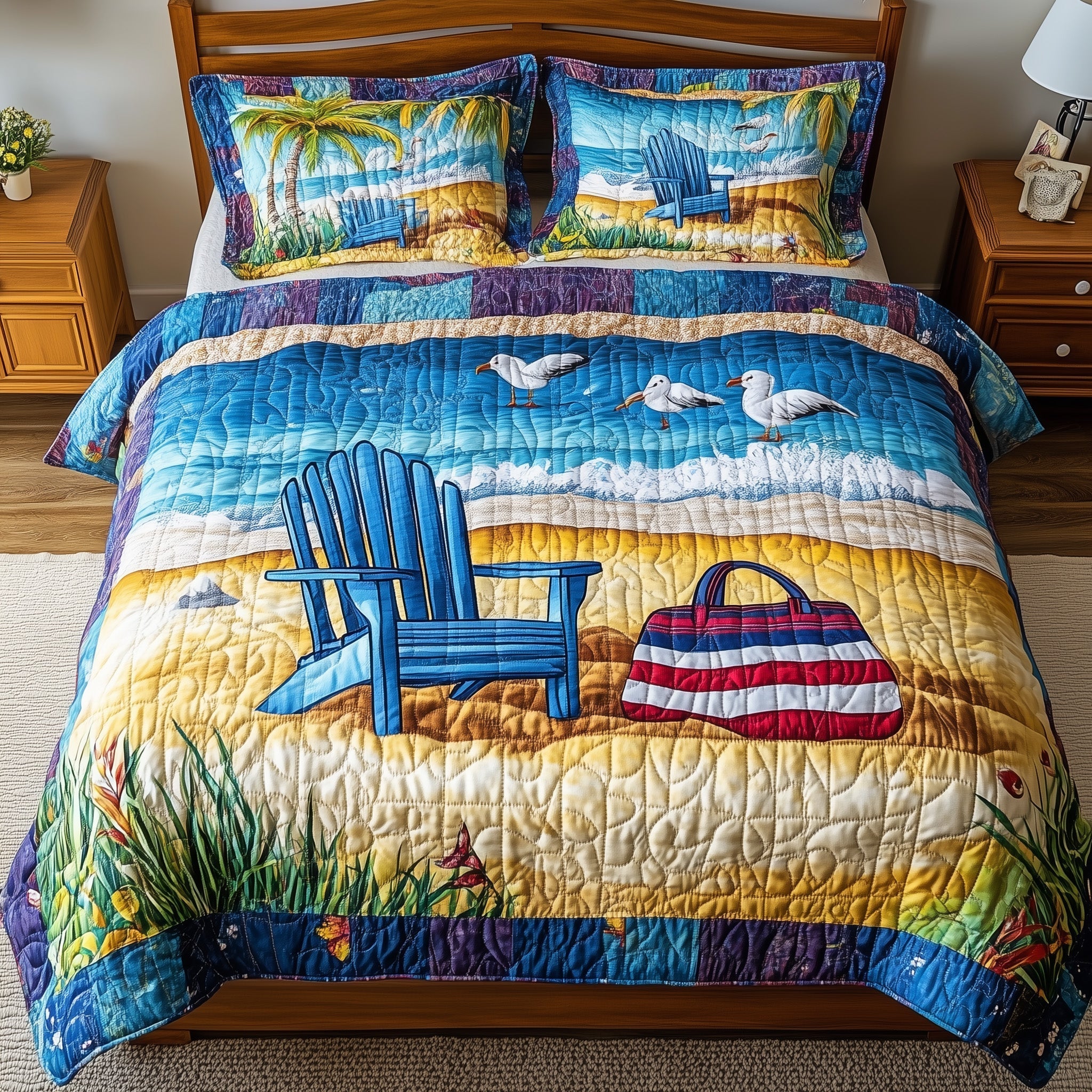 Relaxing Beach Quilted Bedding Set Relaxing Beach Moonlight Gift For Relaxing Beach - Tradiviet