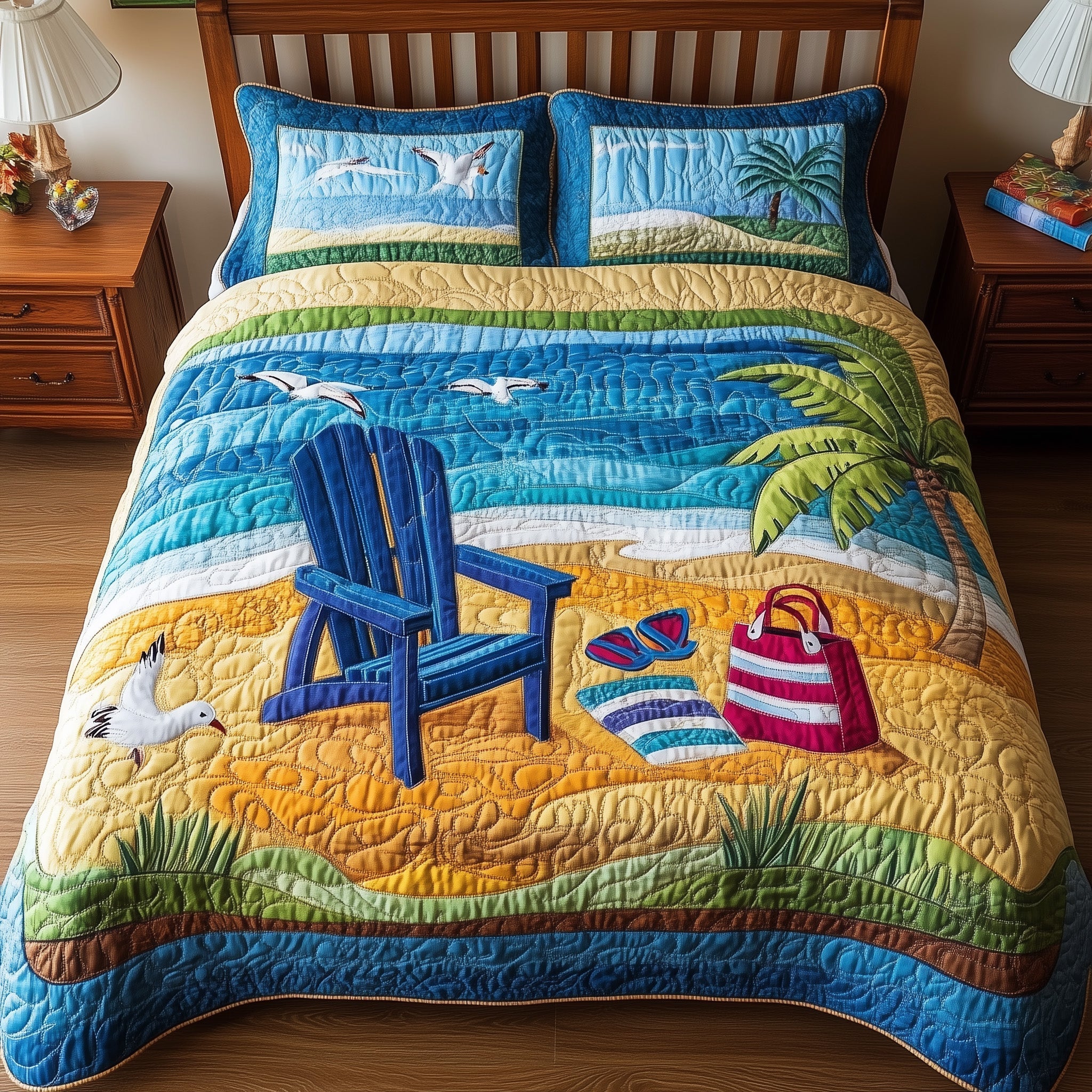 Relaxing Beach Quilted Bedding Set Relaxing Beach Motif Gift For Relaxing Lovers - Tradiviet