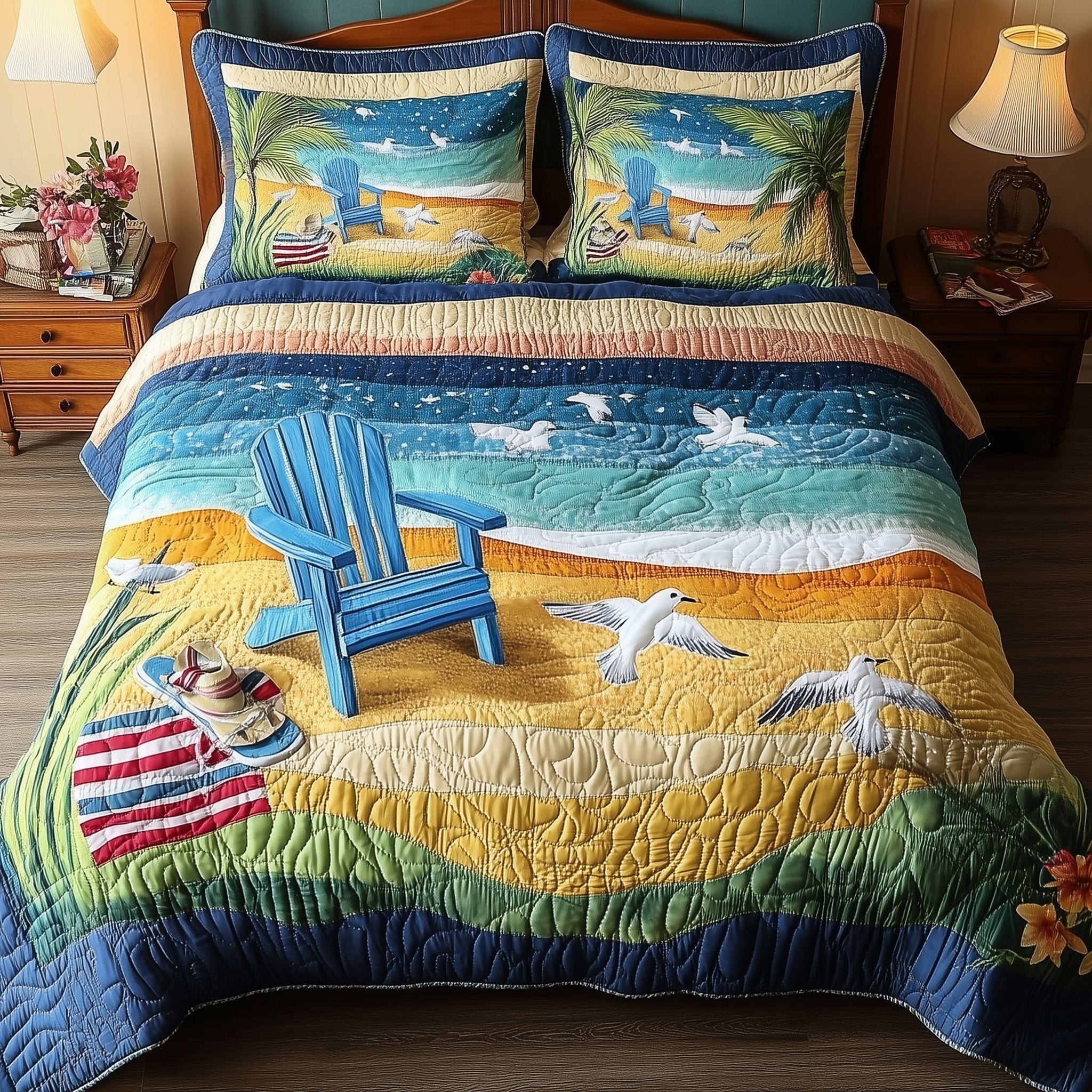 Relaxing Beach Quilted Bedding Set Relaxing Beach Scene Gift For Relaxing Fans - Tradiviet