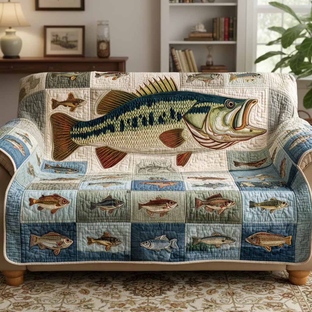 River Catch Quilted Sofa Cover Holiday Room Decor Cat Mom Gifts - Tradiviet