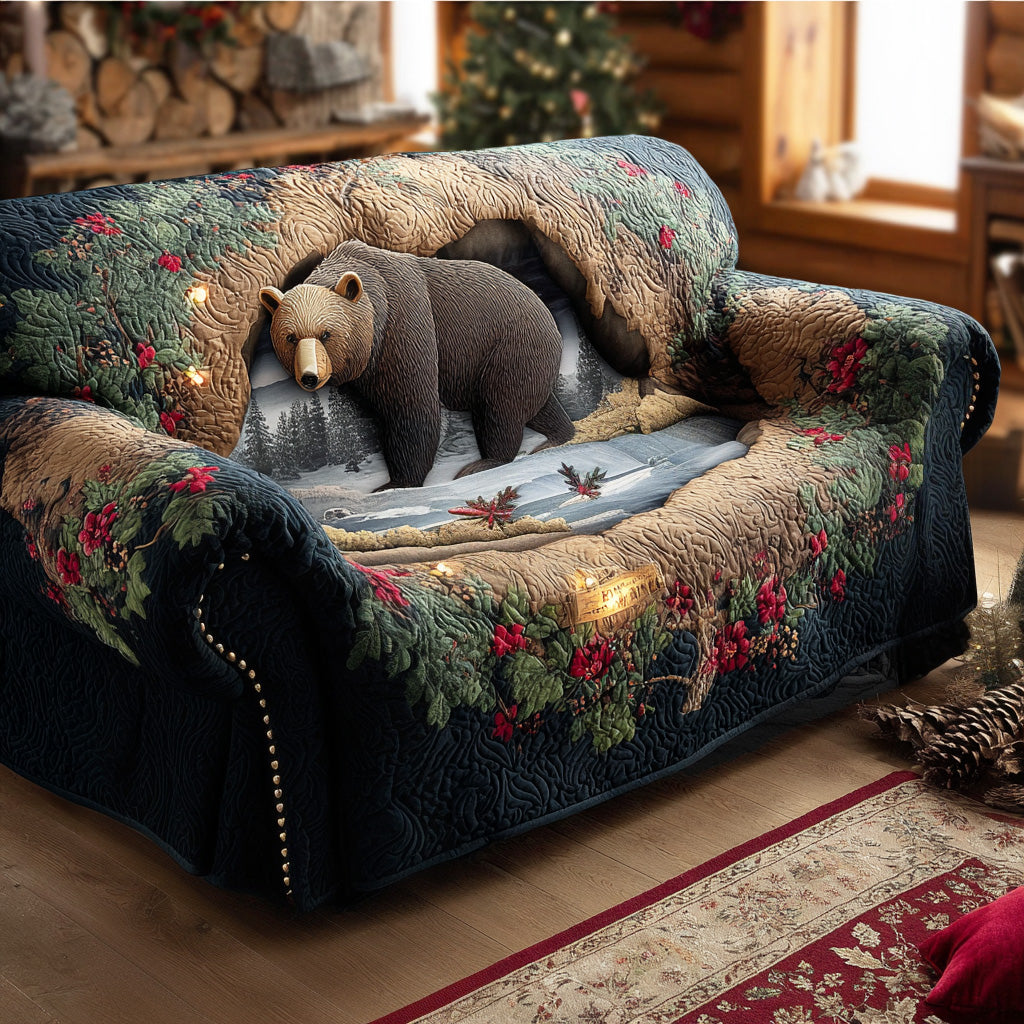 River Edge Bear Quilted Sofa Cover Classic Home Room Decor Perfect Bear Lover Presents - Tradiviet
