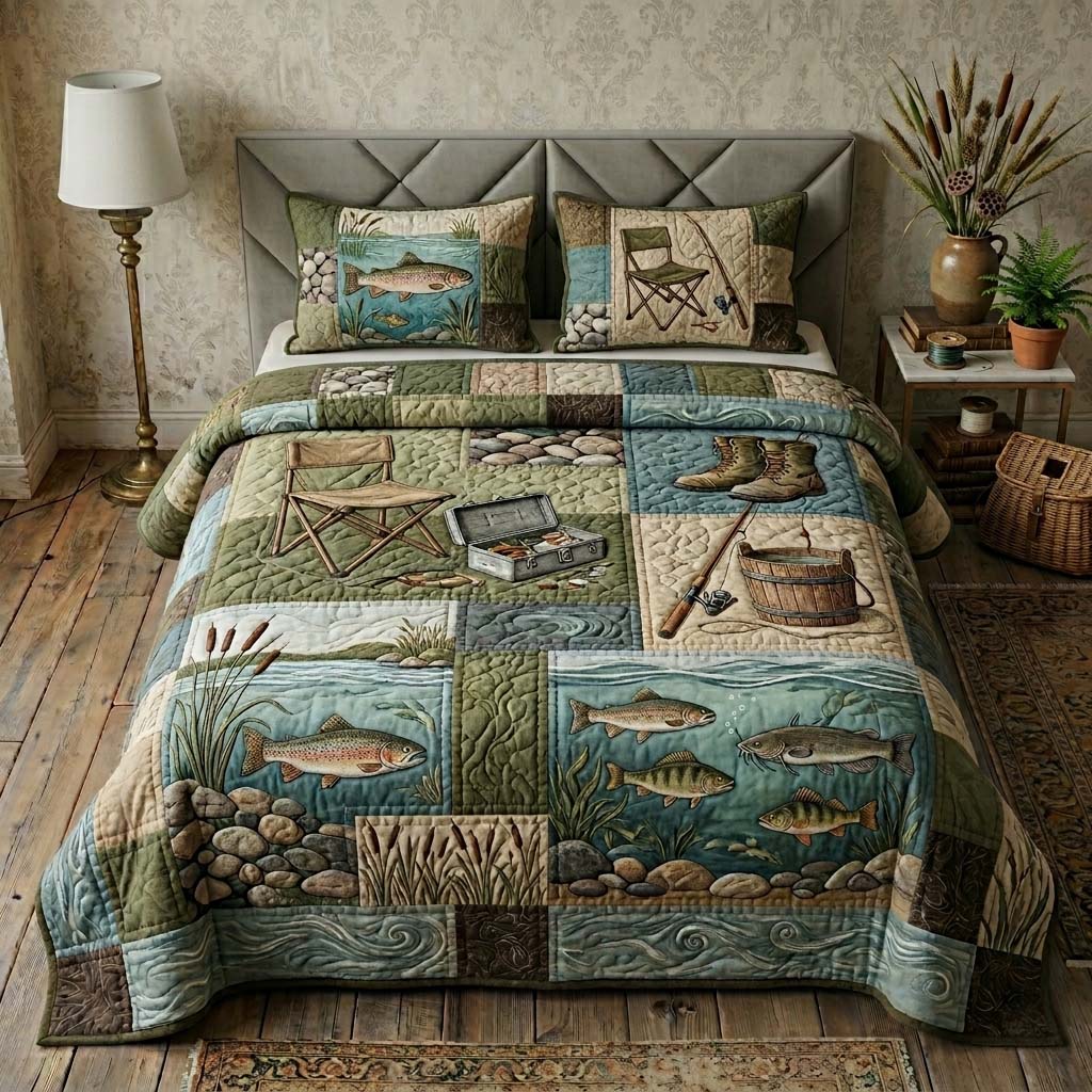 River Gear Quilted Bedding Set River Gear Craft Gift For River Gear - Tradiviet