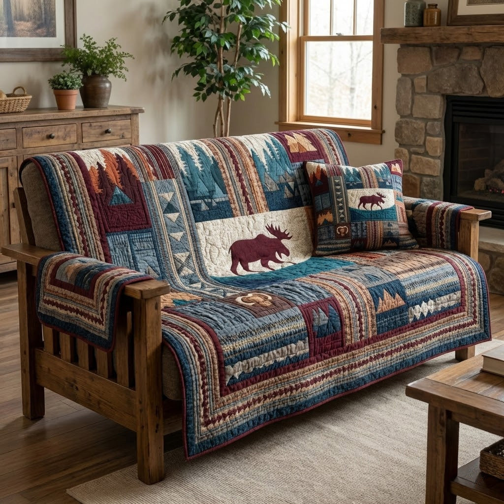 River Moose Quilted Sofa Cover Sofa Covers For Sale Bear Mother's Day Gifts - Tradiviet
