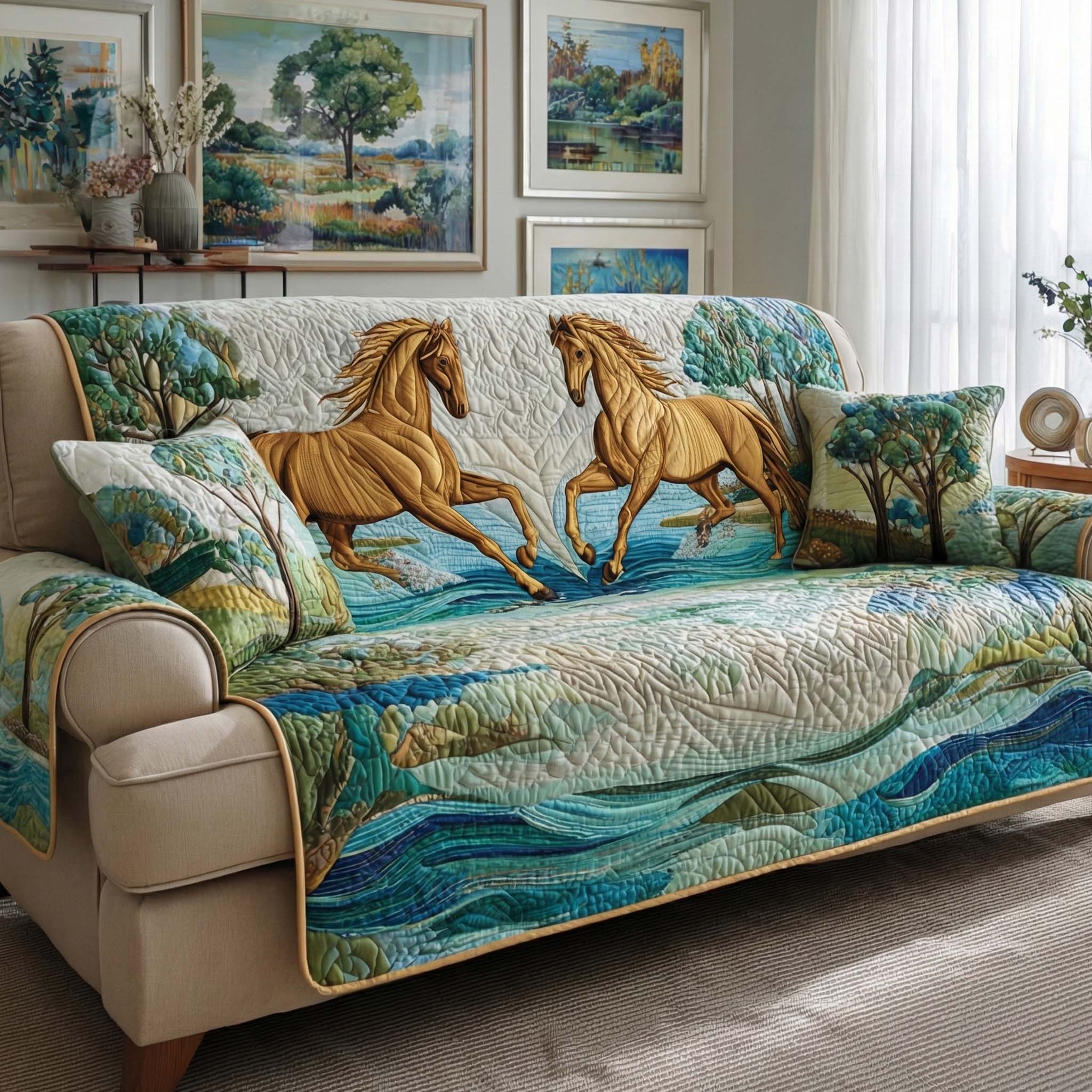 River Run Quilted Sofa Cover Living Room Decor Cozy Home Decor Gifts - Tradiviet
