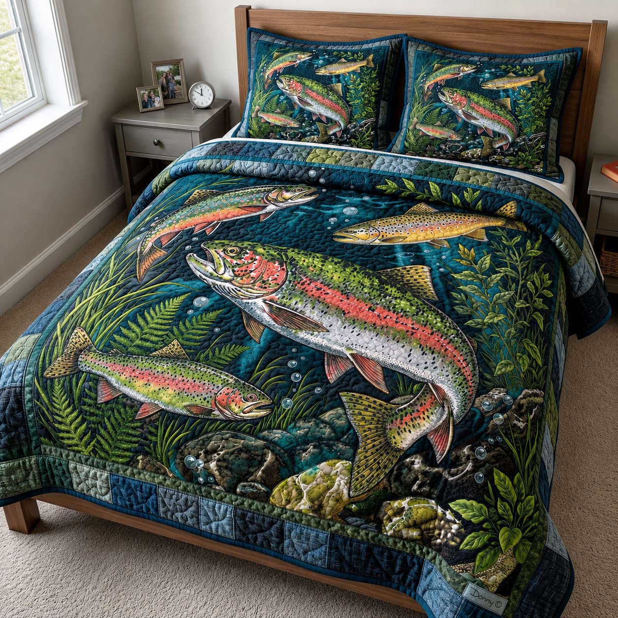 River Trout Quilted Bedding Set River Trout Meadow Gift For River Trout - Tradiviet