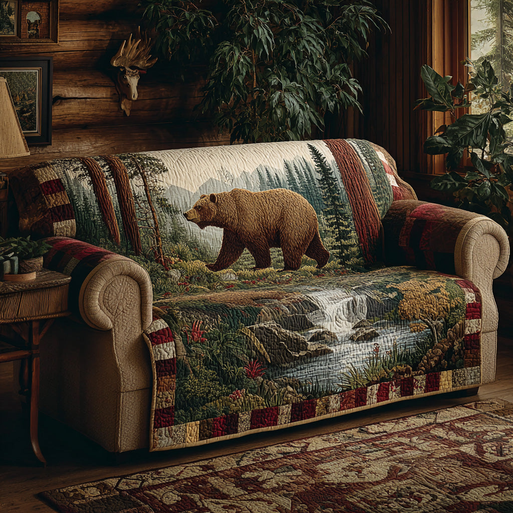 Riverbend Grizzly Quilted Sofa Cover Cozy Room Decor Cute Room Decor Gifts - Tradiviet