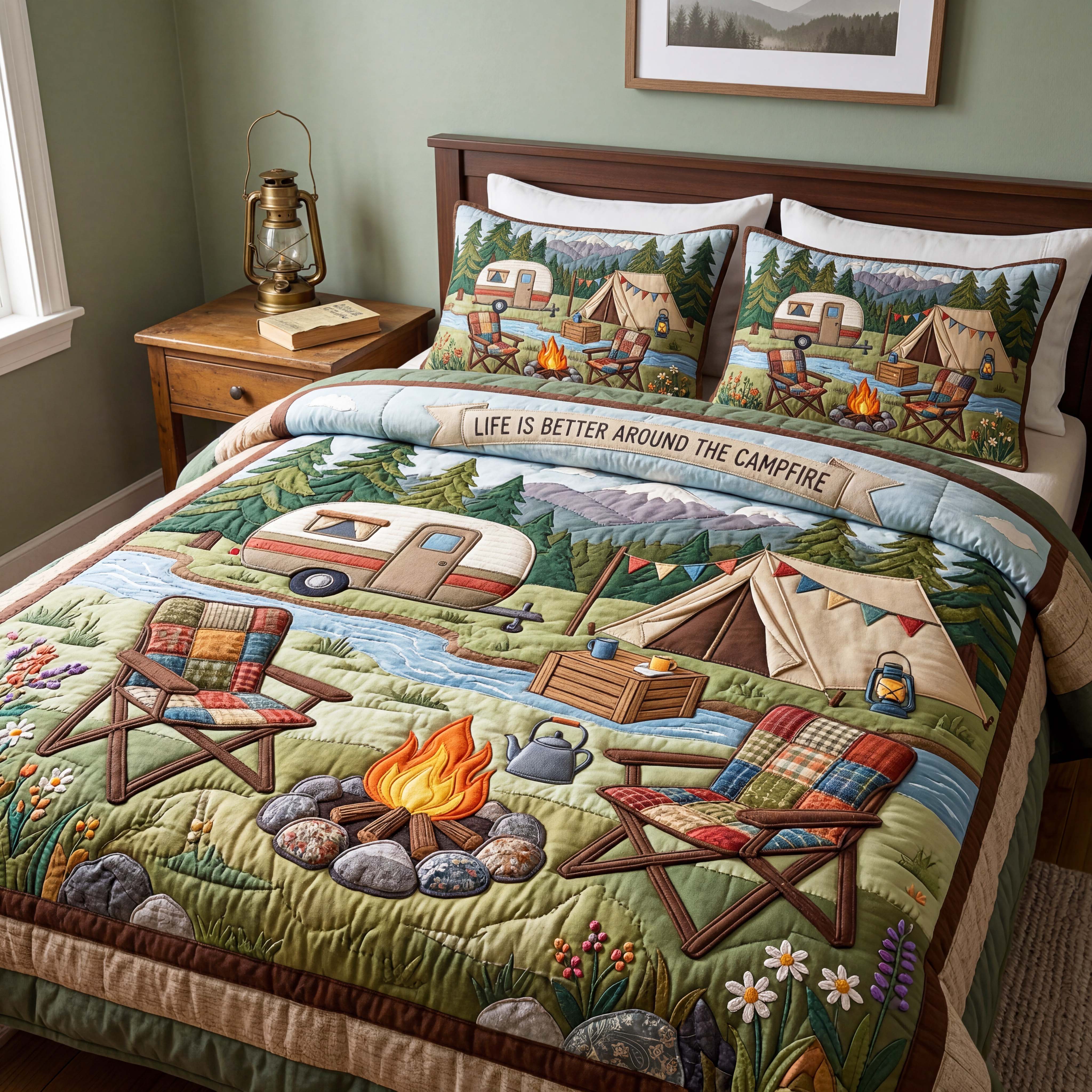 Riverside Retreat Quilted Bedding Set Riverside Retreat Rustic Gift For Riverside Retreat - Tradiviet