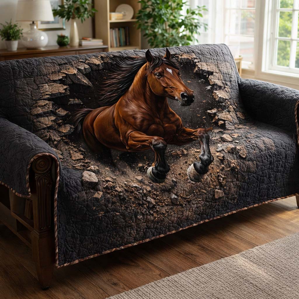 Rockburst Stallion Quilted Sofa Cover Western Home Couch Cover Gift For Room Decor - Tradiviet