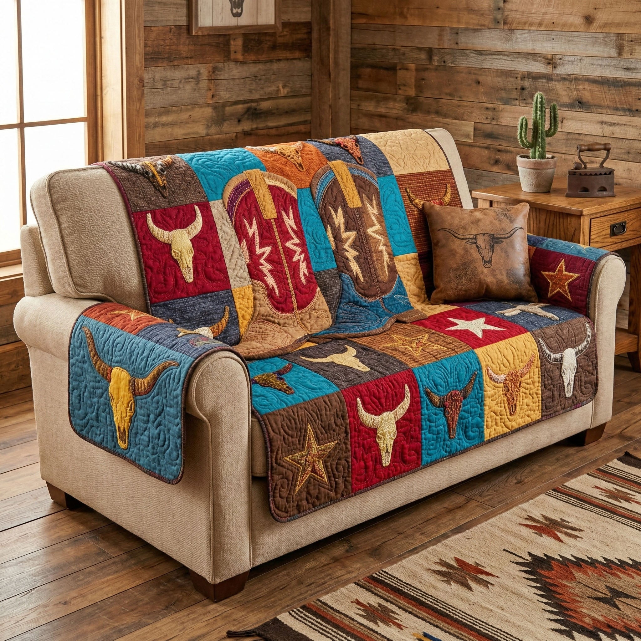 Rodeo Boots Quilted Sofa Cover Cute Room Decor Gift For New Homeowners - Tradiviet