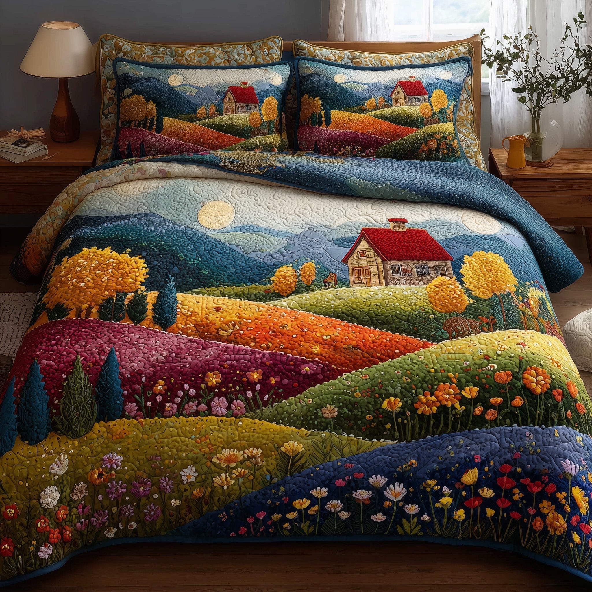 Rolling Heaven Quilted Bedding Set Rolling Heaven Moodboard Gift For Rolling Heaven - Tradiviet