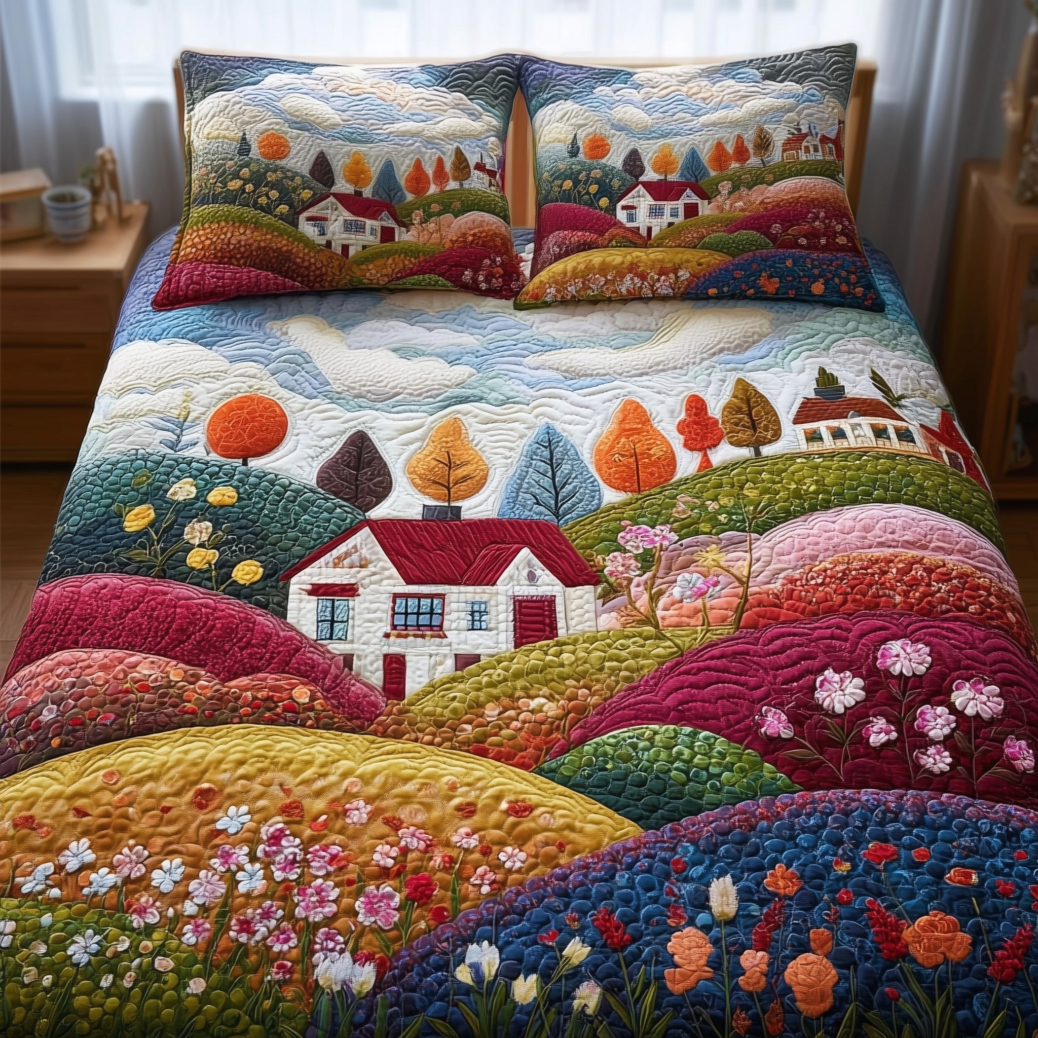 Rolling Heaven Quilted Bedding Set Rolling Heaven Texture Gift For Rolling Friends - Tradiviet