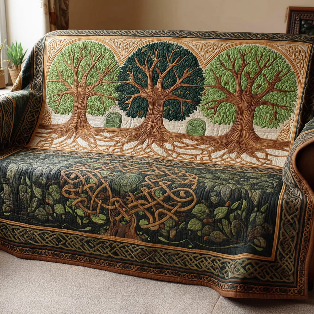 Root Harmony Quilted Sofa Cover Sofa Chaise Cover Tree Of Life Gift Items - Tradiviet