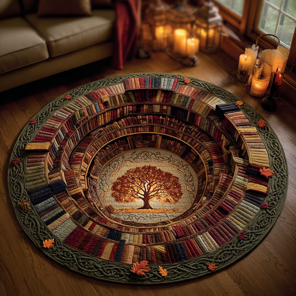 Rooted In Reading Quilted Round Mat Tree Of Life Merchandise Christmas Gifts For Book Loves - Tradiviet