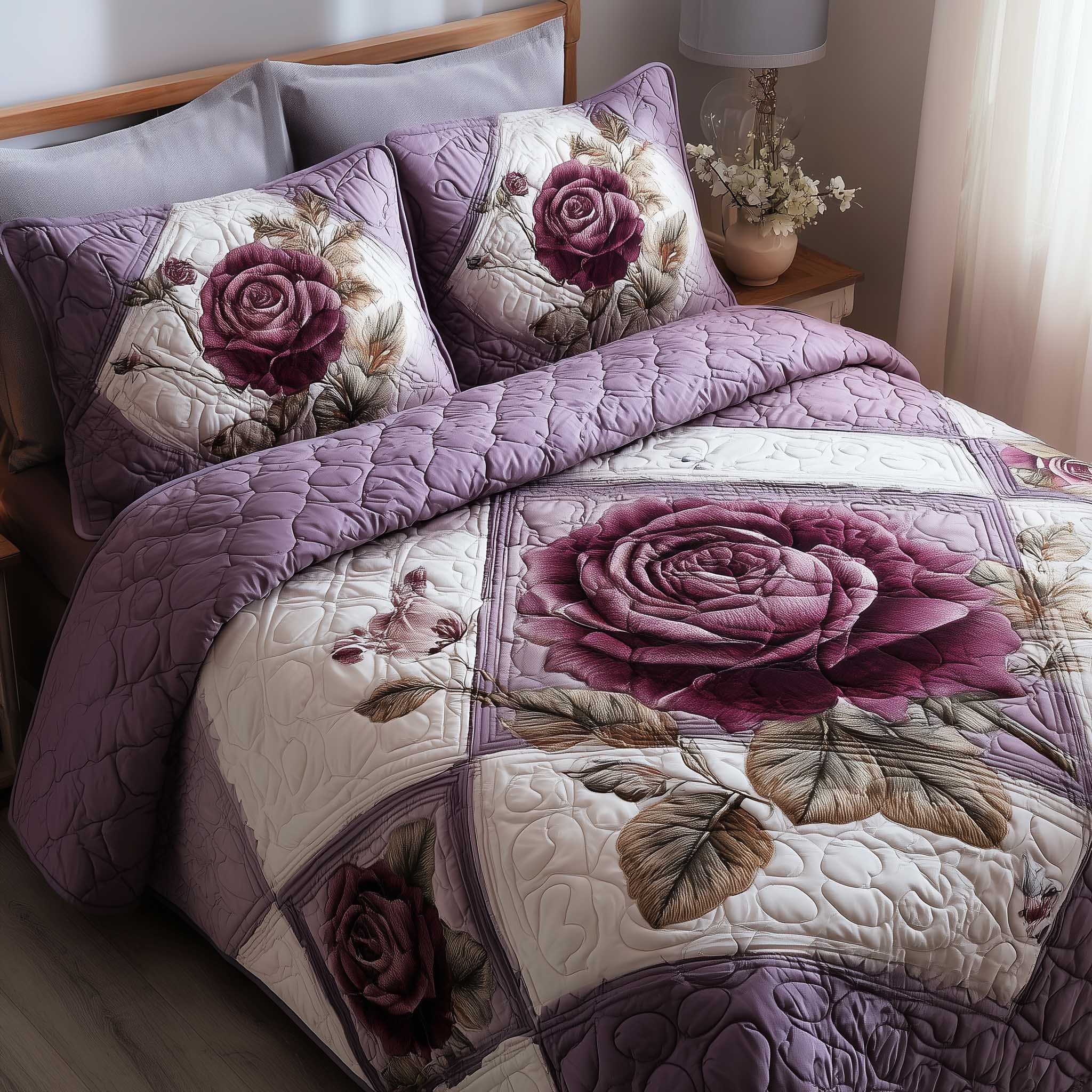 Rose Garden Quilted Bedding Set Rose Garden Meadow Gift For Rose - Tradiviet