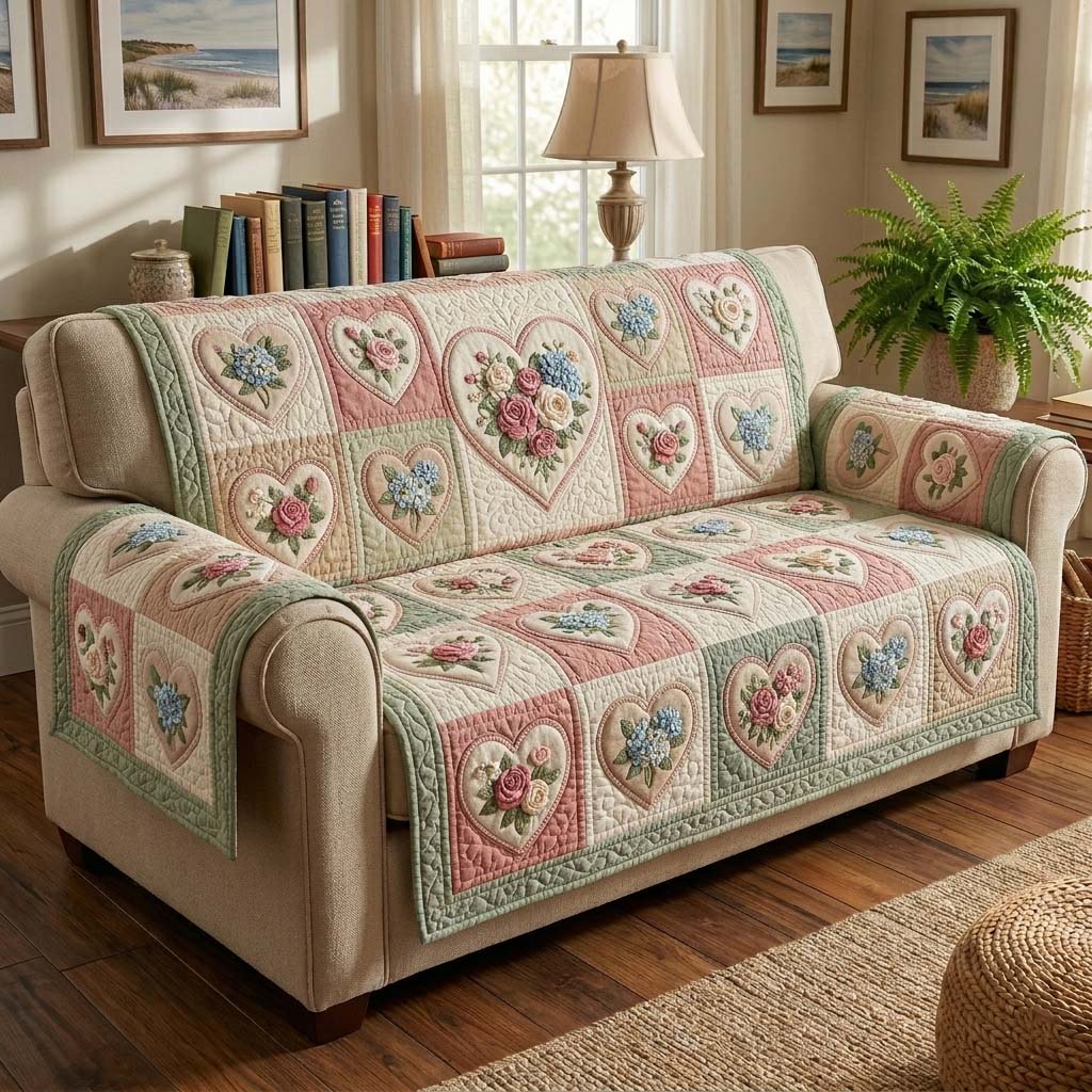 Rose Garden Quilted Sofa Cover Floral Home Couch Cover Gifts For Highland Cow Lovers - Tradiviet