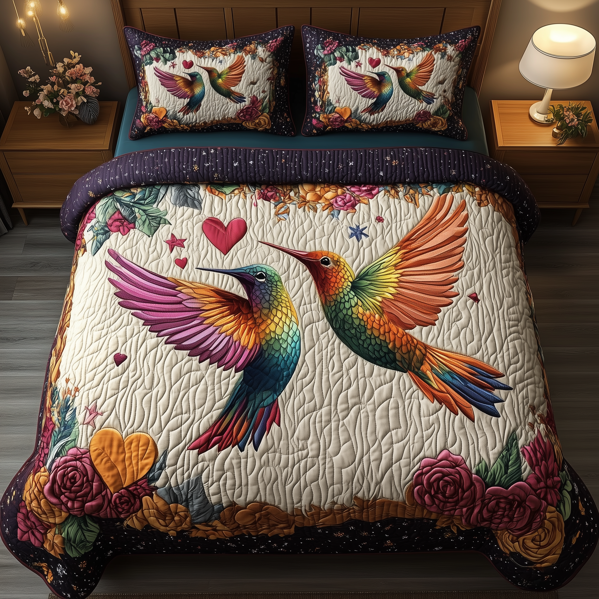 Rose Garden Romance Quilted Bedding Set Rose Garden Scene Gift For Garden Romance - Tradiviet