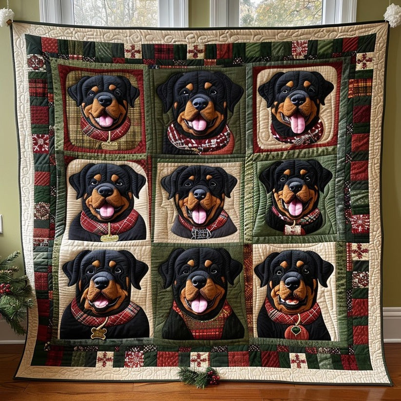 Rottweiler Winter Quilt Blanket Christmas Gifts For Rottweiler Lovers - Tradiviet