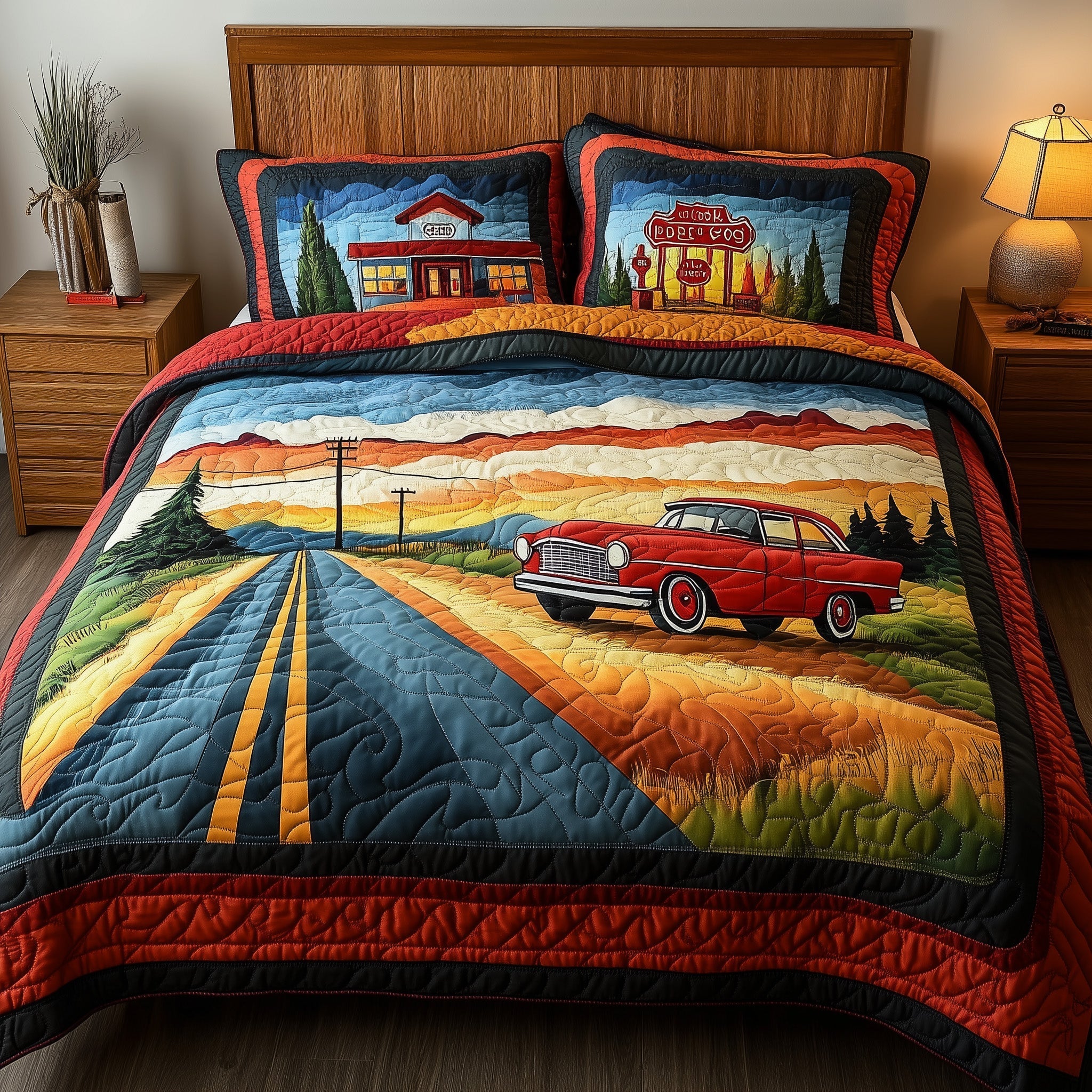 Route 66 Quilted Bedding Set Route 66 Corner Gift For 66 - Tradiviet
