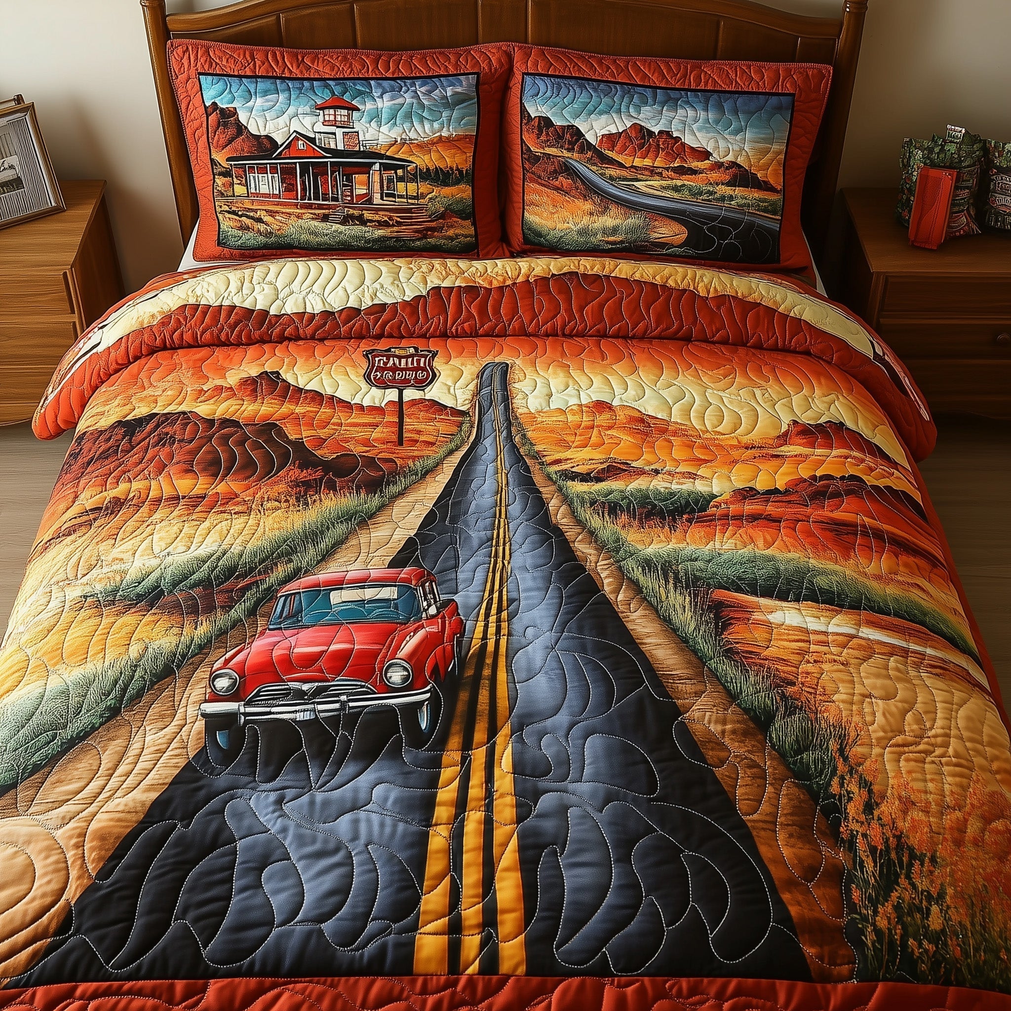 Route 66 Quilted Bedding Set Route 66 Detail Gift For Route - Tradiviet