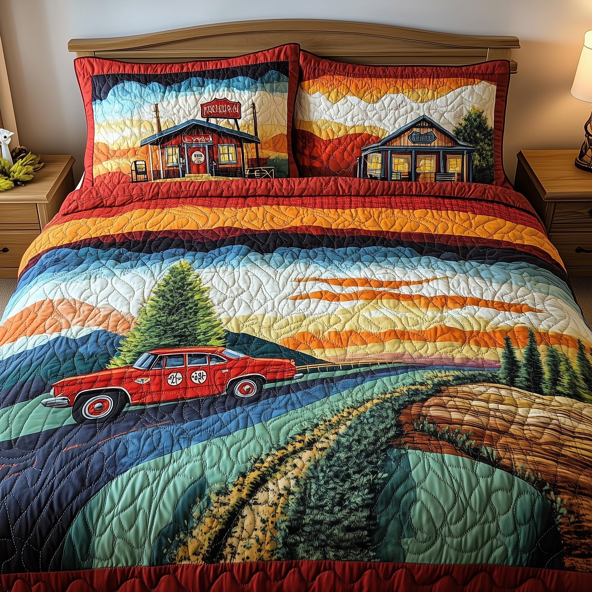 Route 66 Quilted Bedding Set Route 66 Harmony Gift For Route Lovers - Tradiviet