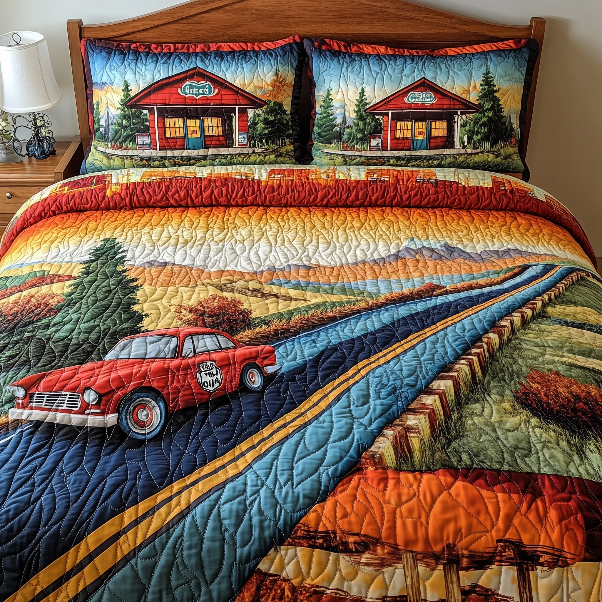 Route 66 Quilted Bedding Set Route 66 Home Gift For Route 66 - Tradiviet