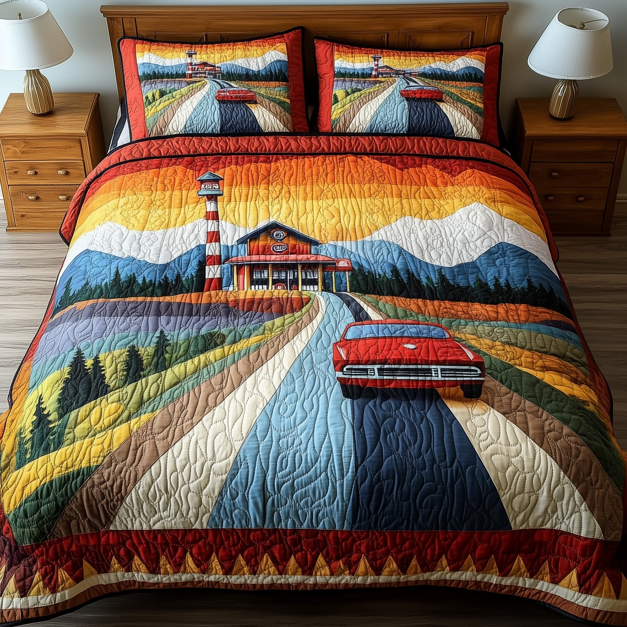 Route 66 Quilted Bedding Set Route 66 Memory Gift For 66 Lovers - Tradiviet