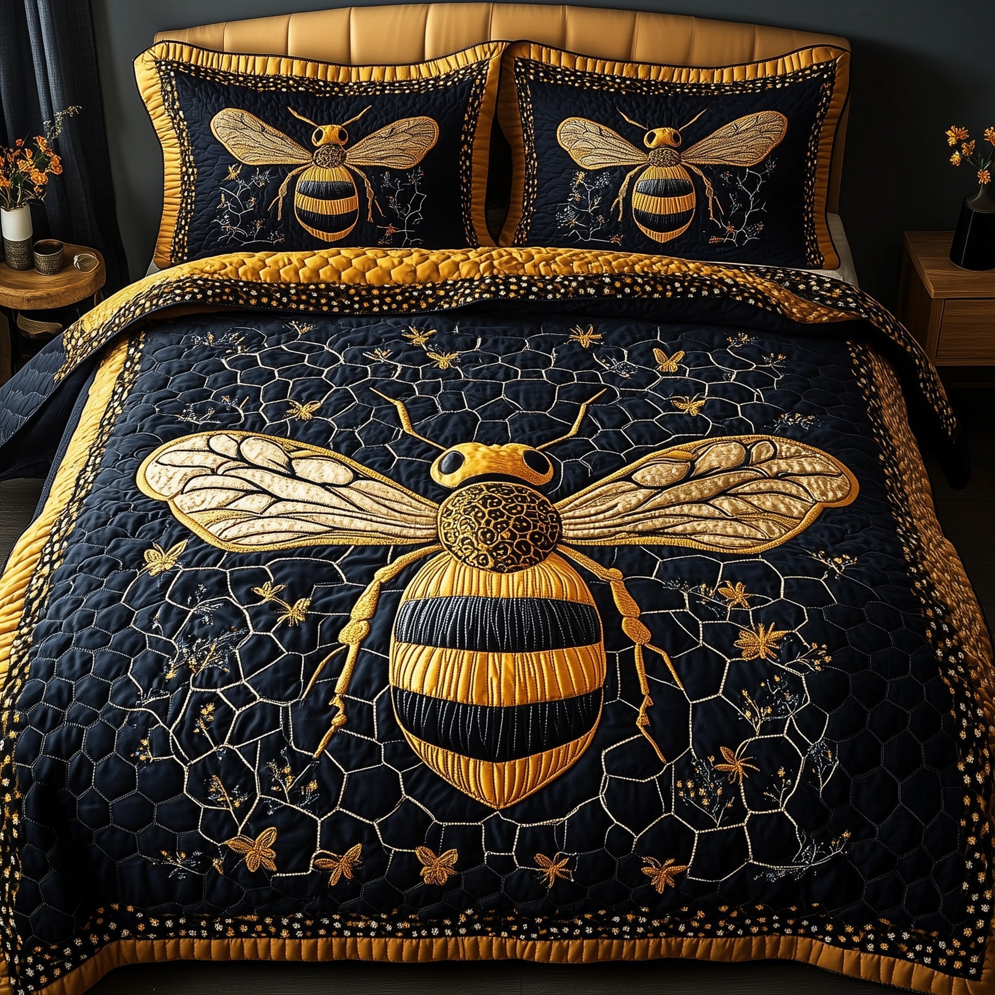 Royal Bee Quilted Bedding Set Royal Bee Accent Gift For Bee - Tradiviet