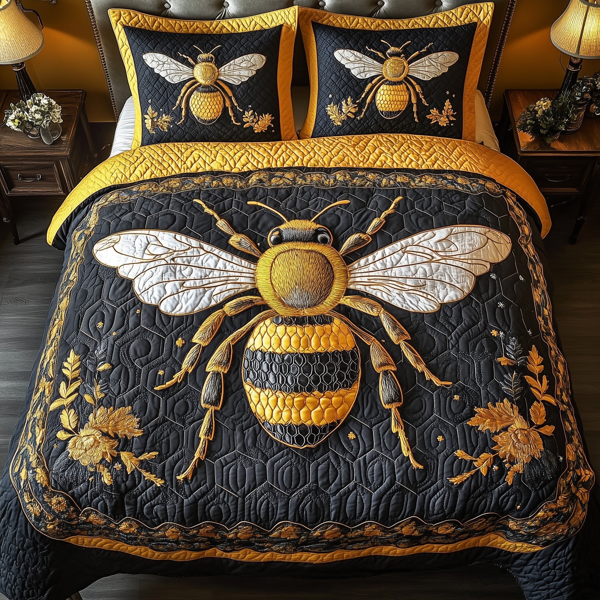 Royal Bee Quilted Bedding Set Royal Bee Spirit Gift For Royal Lovers - Tradiviet