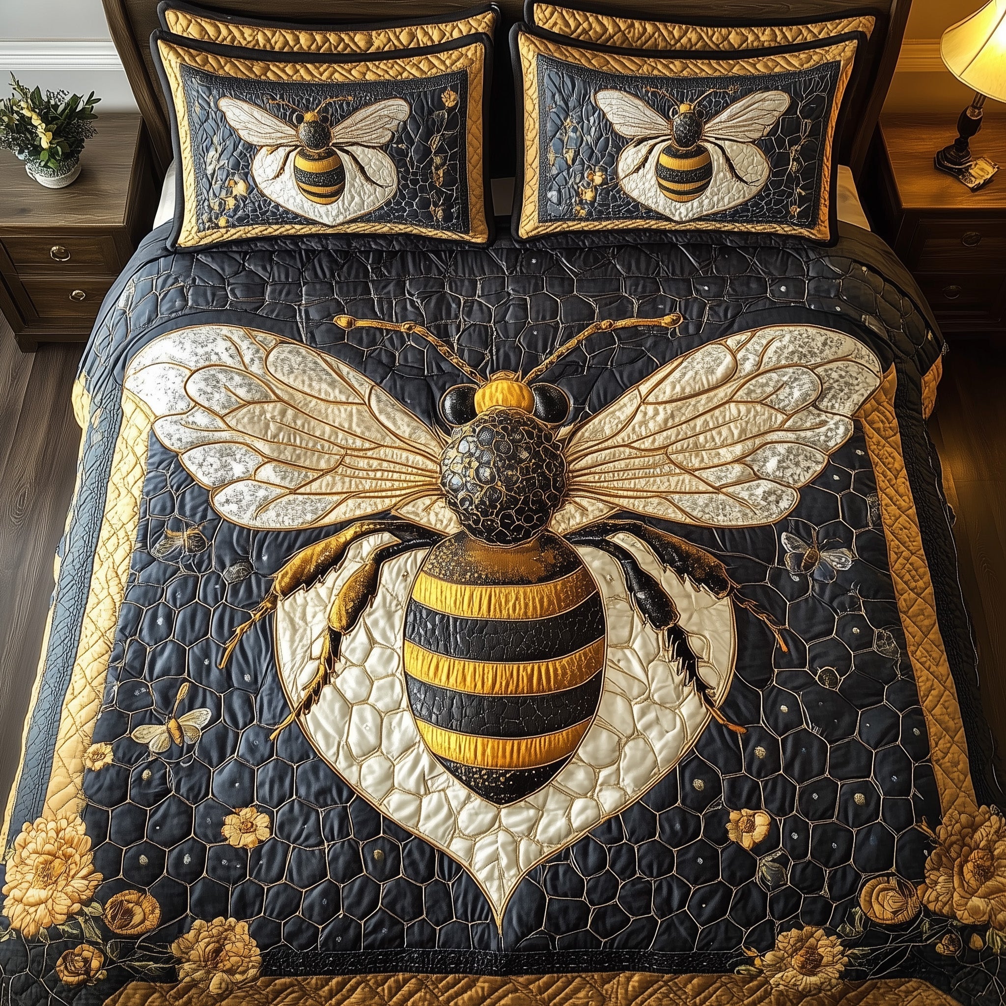 Royal Bee Quilted Bedding Set Royal Bee Texture Gift For Bee Fans - Tradiviet