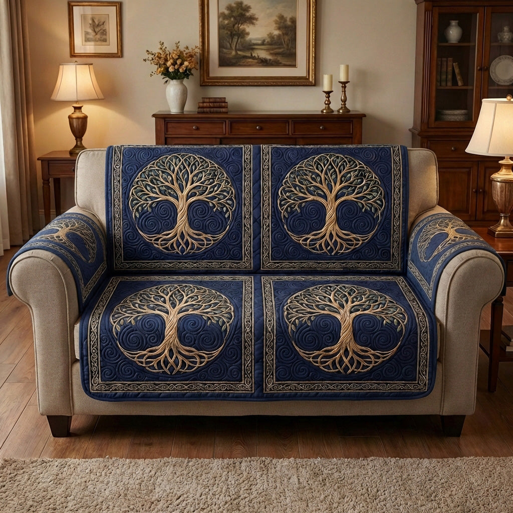 Royal Blue Tree Quilted Sofa Cover Furniture Protectors For Sofas Tree Of Life Christmas Gifts - Tradiviet