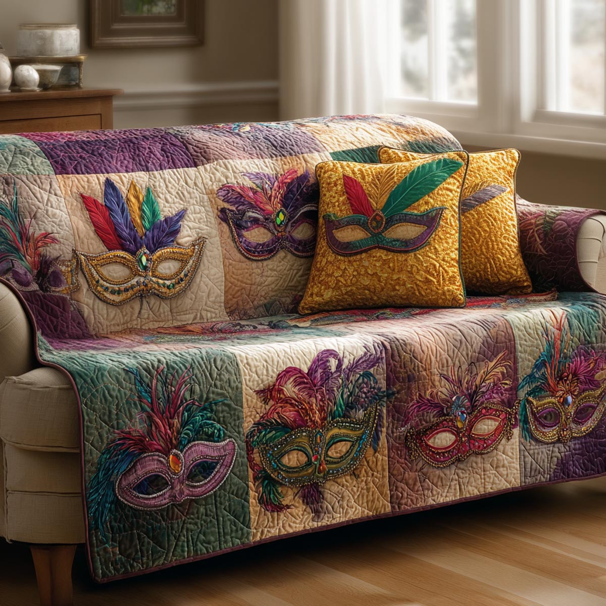 Royal Colors Quilted Sofa Cover Sofa Cover Set Mardi Gras Gifts Items - Tradiviet
