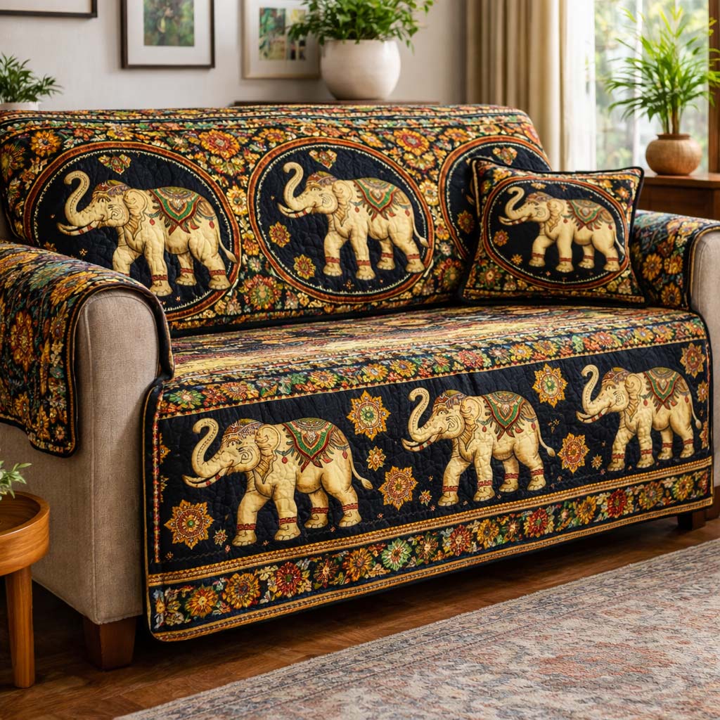 Royal Elephant Tapestry Quilted Sofa Cover Safari Home Couch Cover Best Room Decor Gifts - Tradiviet
