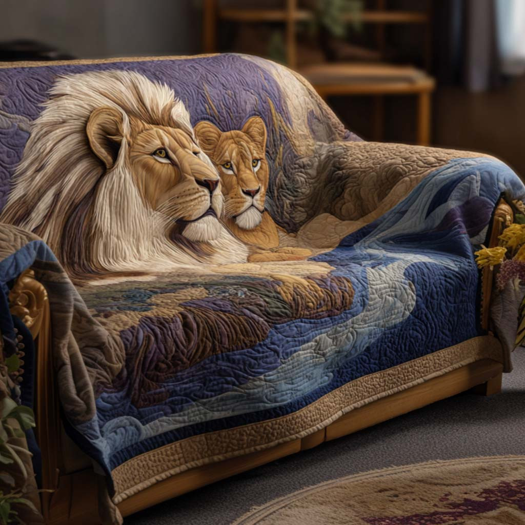 Royal Pair Quilted Sofa Cover Couch Covers Sofa Cover Lion Related Gifts - Tradiviet