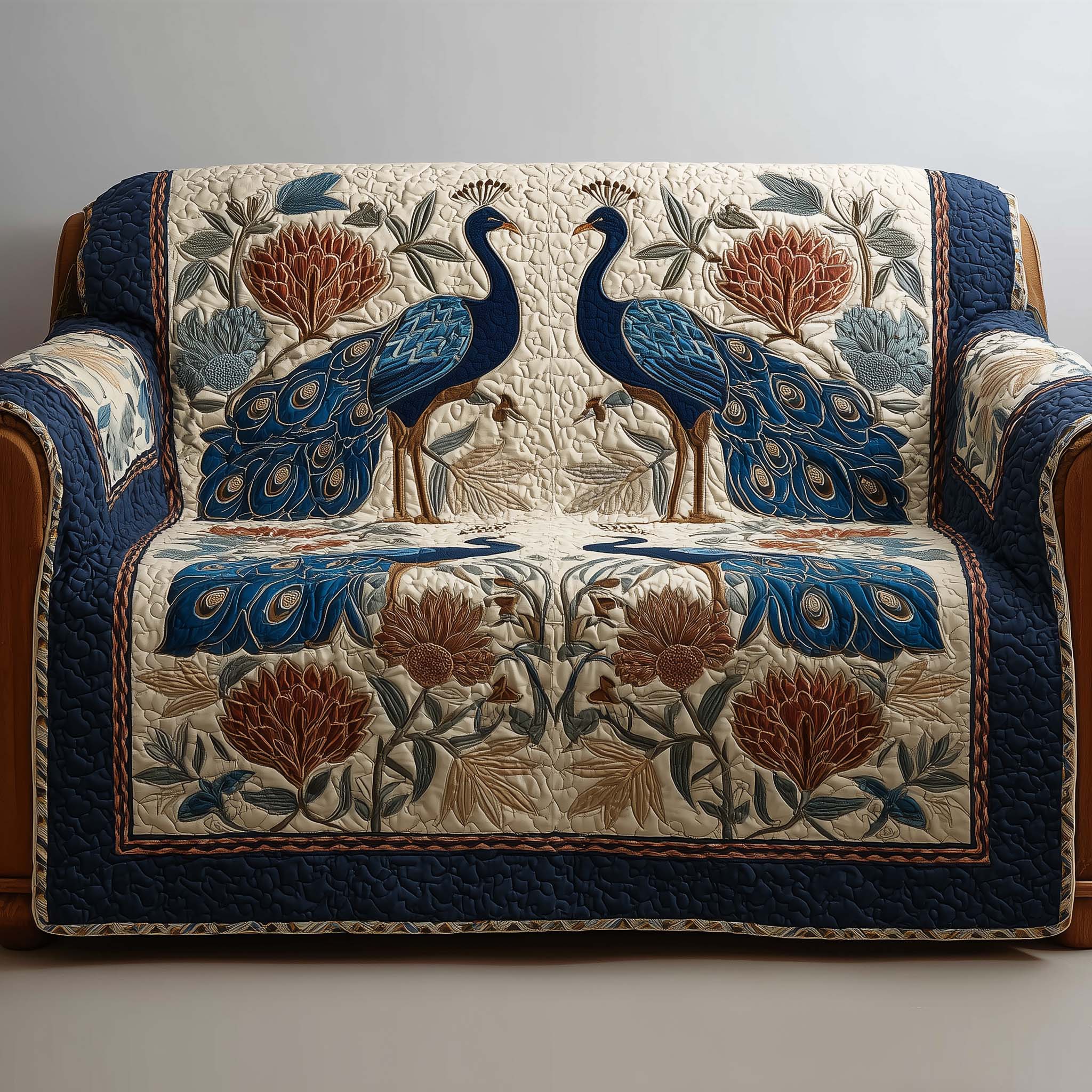 Royal Peacocks Quilted Sofa Cover Vintage Home Couch Cover Gifts For Highland Cow Lovers - Tradiviet