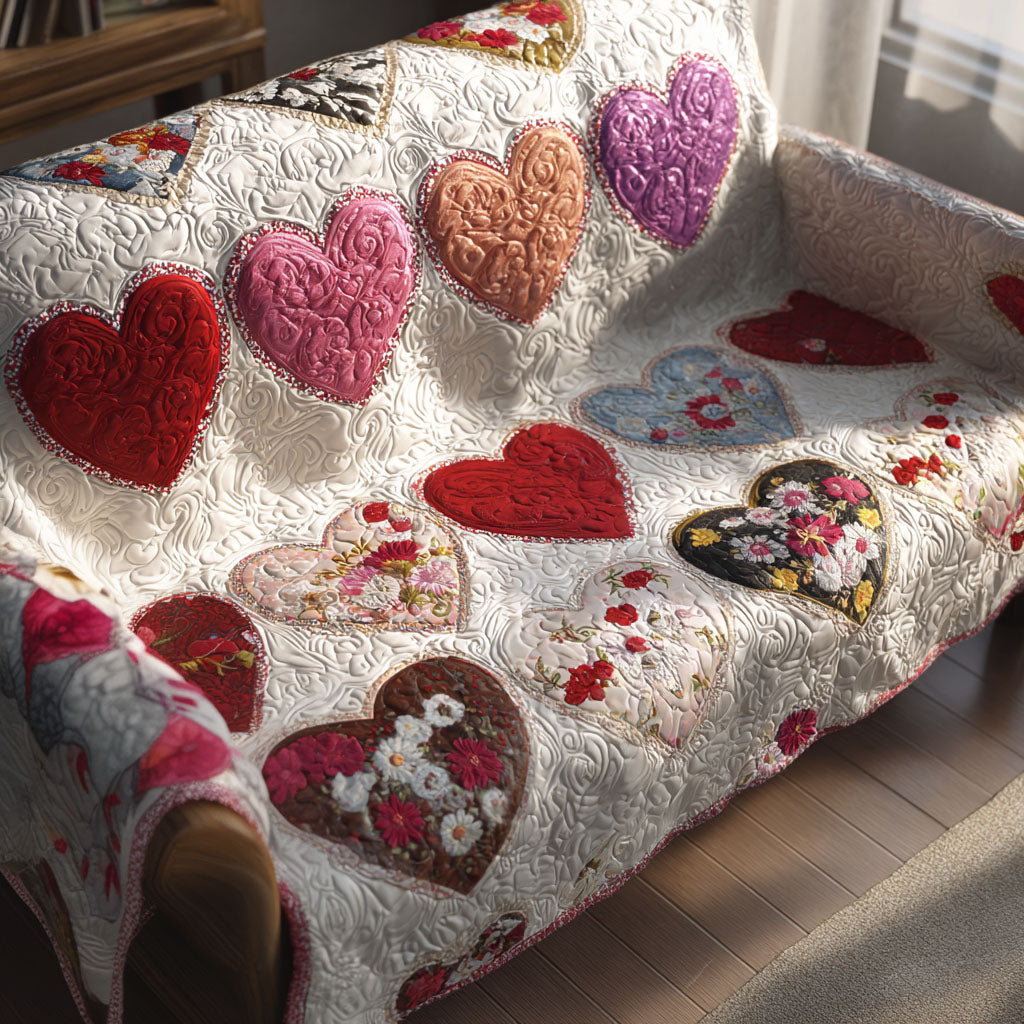 Ruby Hearts Quilted Sofa Cover Best Couch Slipcovers Valentine Day Gifts For My Wife - Tradiviet