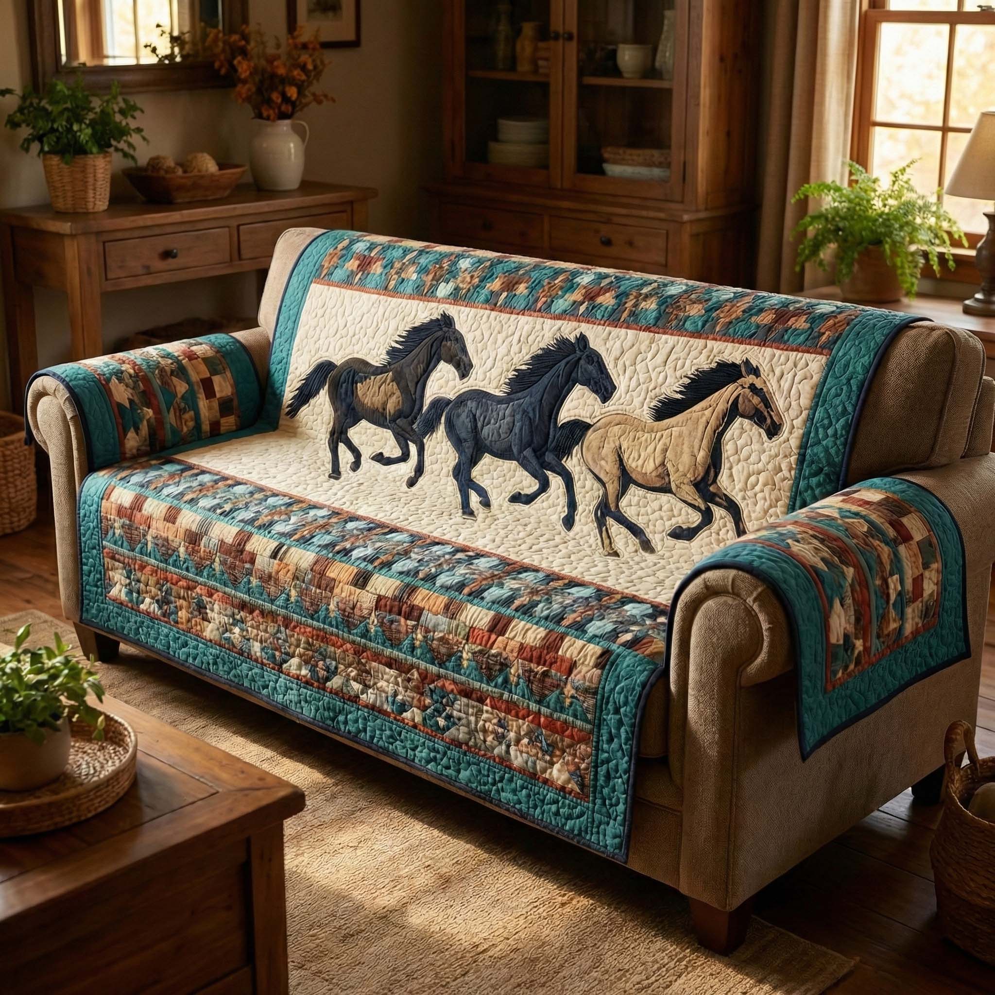 Running Plains Quilted Sofa Cover Southwest Home Couch Cover Home Gift For Her - Tradiviet