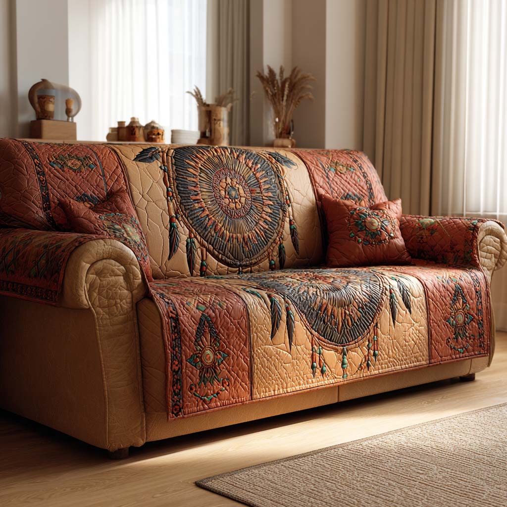 Rust Nomad Quilted Sofa Cover Rustic Room Decor Top Home Decor Gifts - Tradiviet