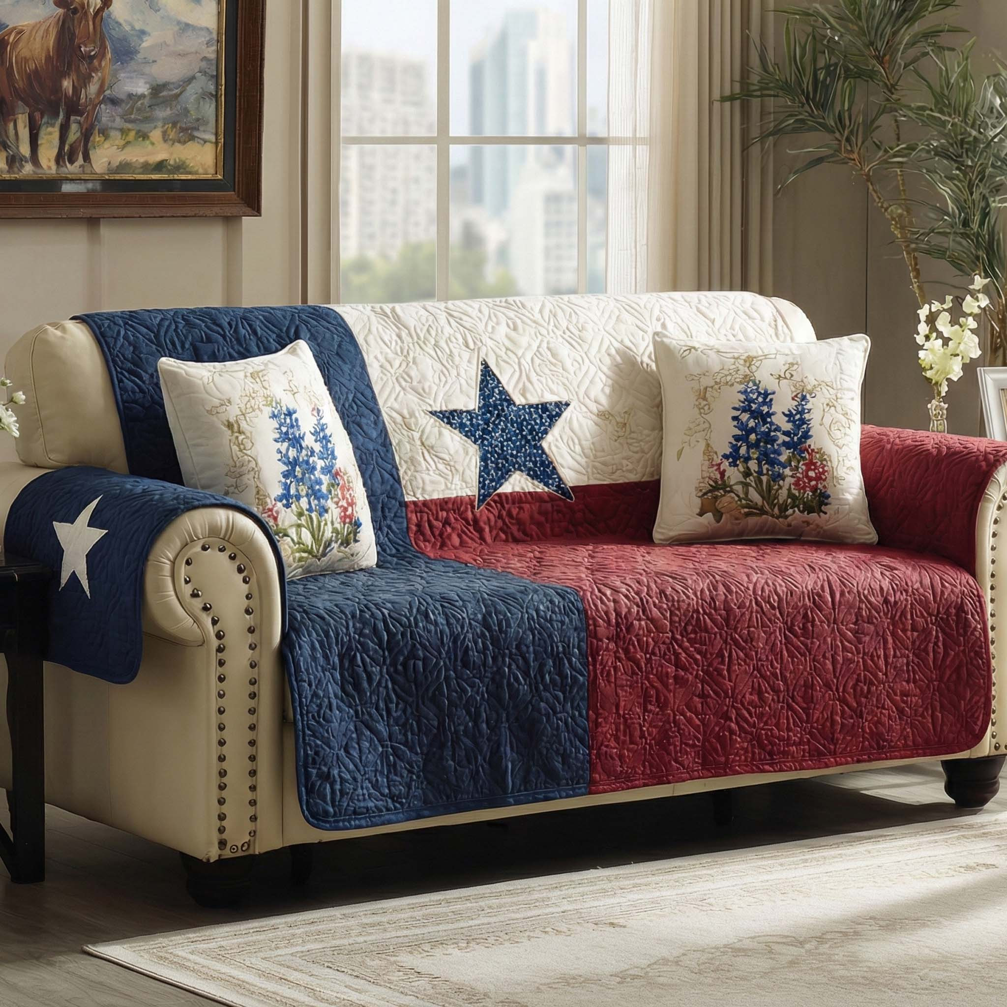Rustic Americana Quilted Sofa Cover Living Room Decor Texas Gifts For Adults - Tradiviet
