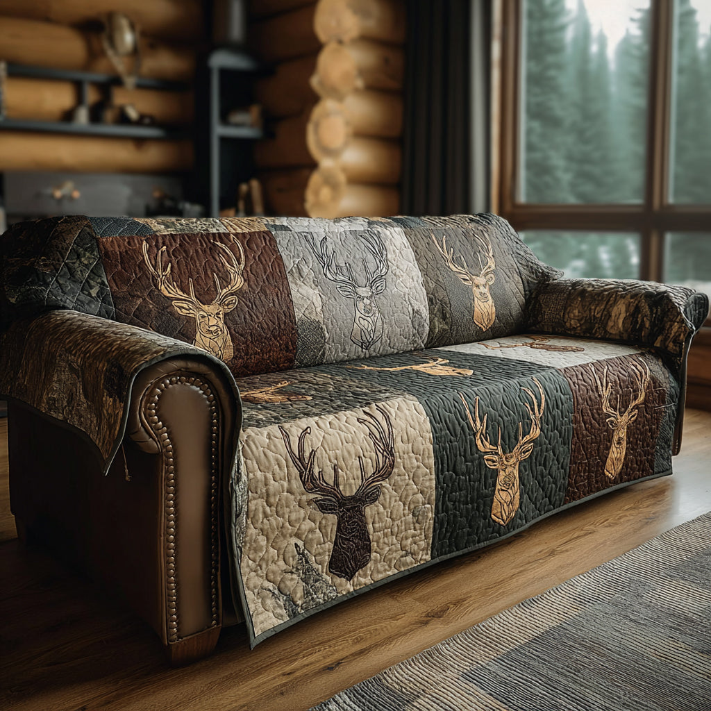 Rustic Antler Quilted Sofa Cover Table Room Decor Home Lover Gift Ideas - Tradiviet