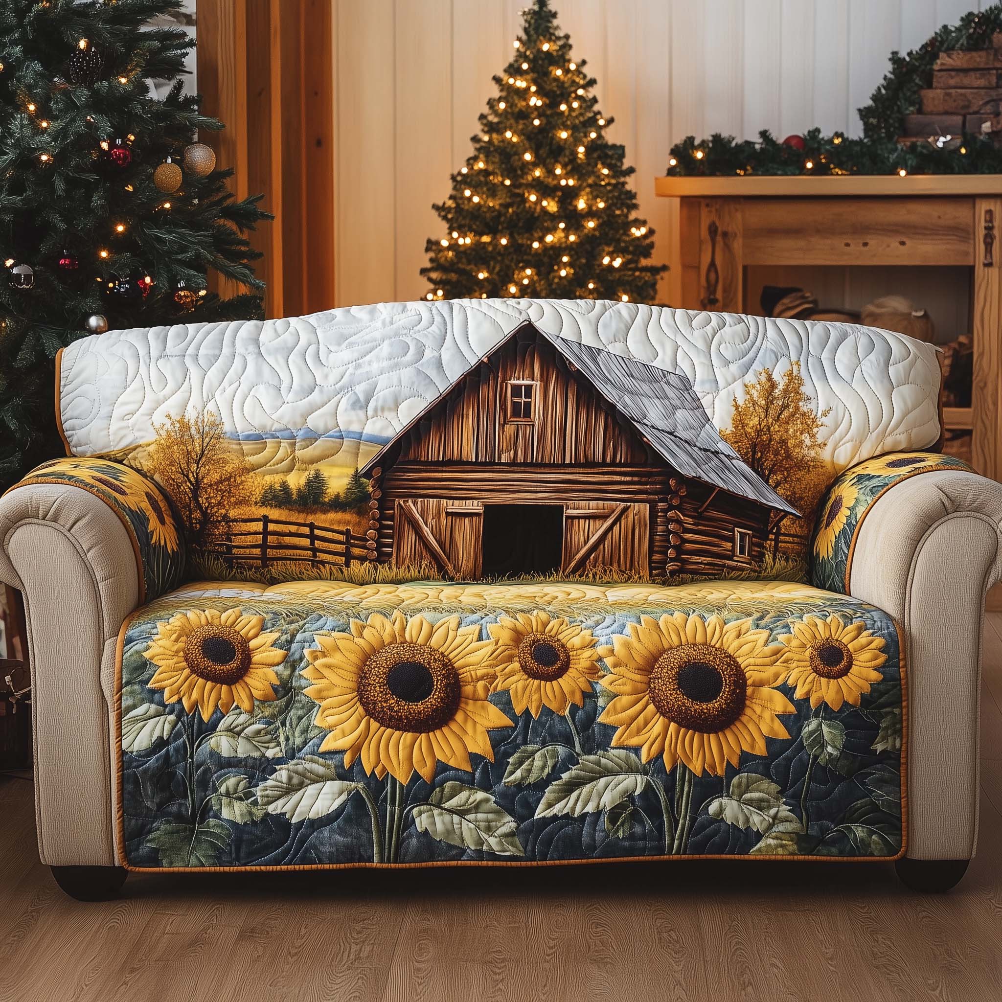 Rustic Barn Quilted Sofa Cover Cabin Home Couch Cover Gift For House Lover - Tradiviet