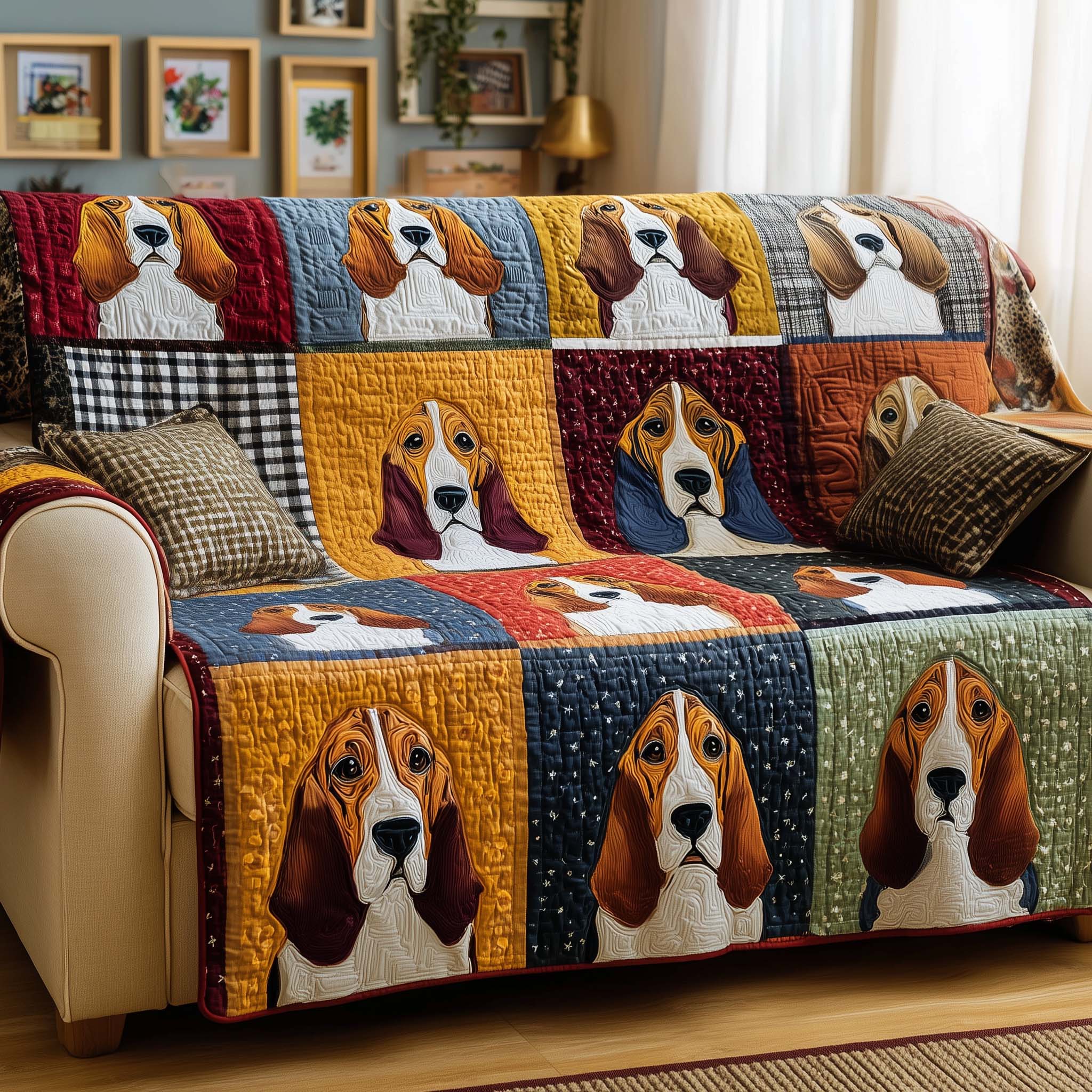 Rustic Basset Quilted Sofa Cover Pet Home Couch Cover Gifts For House Lovers - Tradiviet